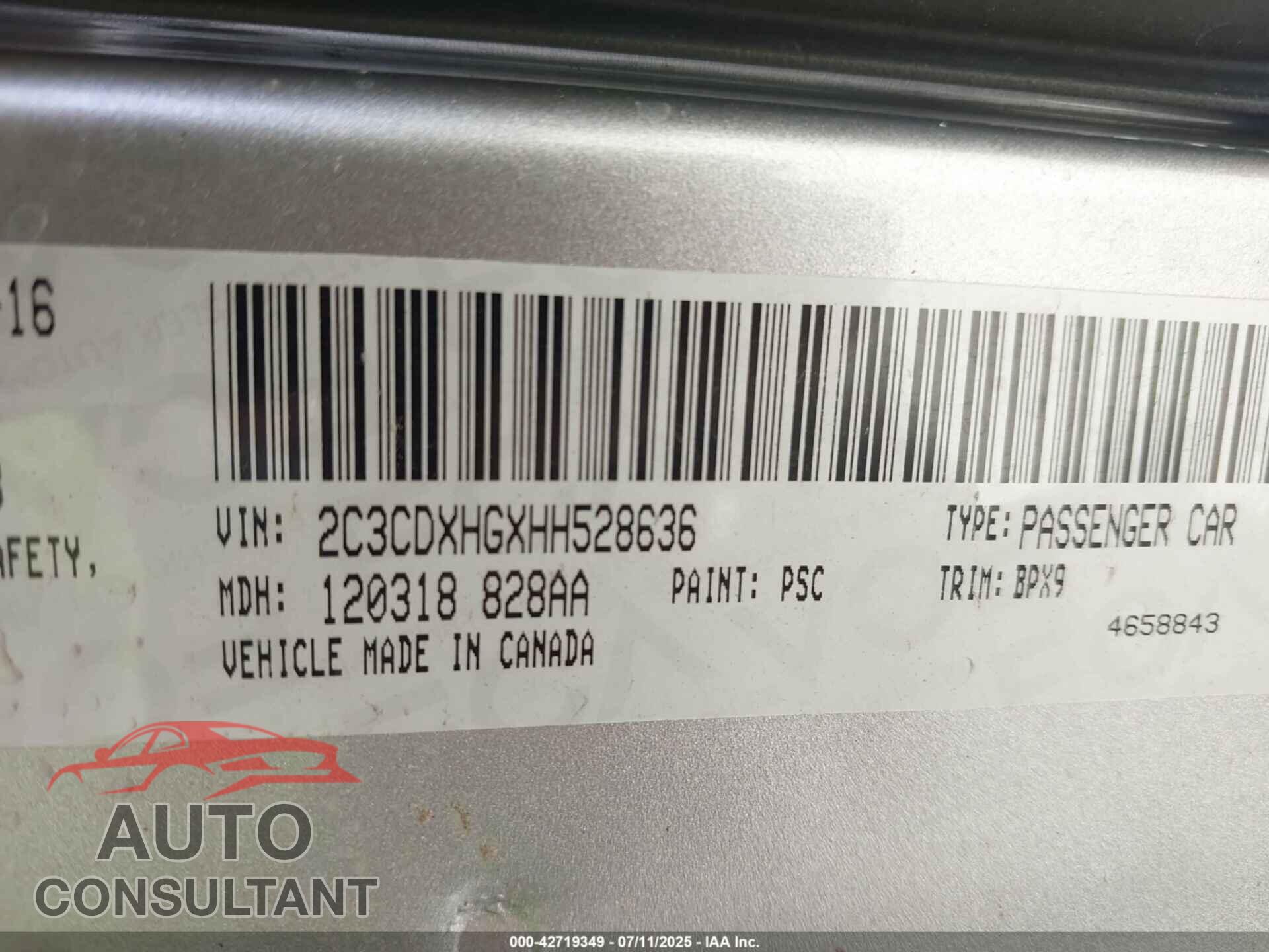 DODGE CHARGER 2017 - 2C3CDXHGXHH528636