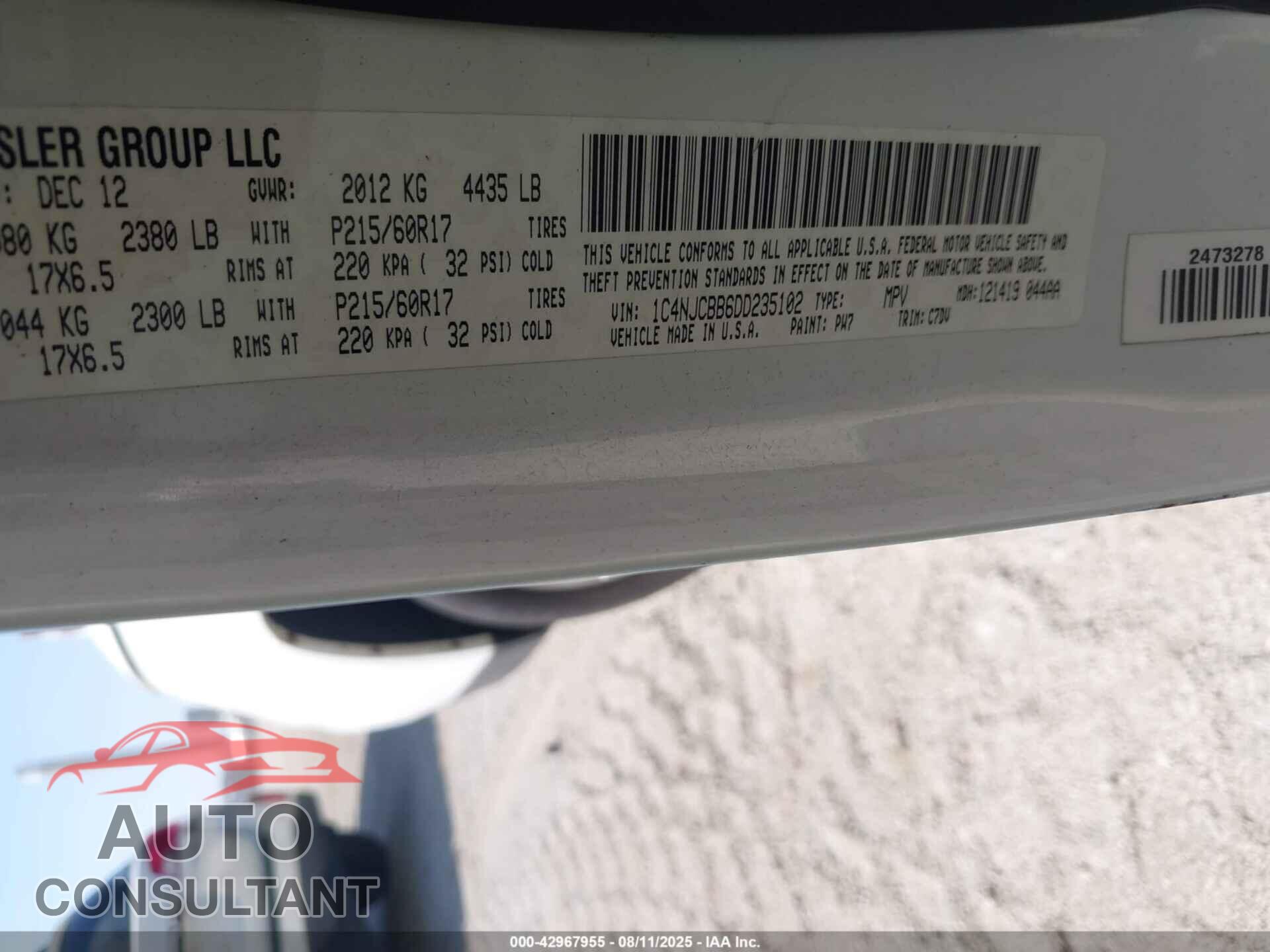 JEEP COMPASS 2013 - 1C4NJCBB6DD235102