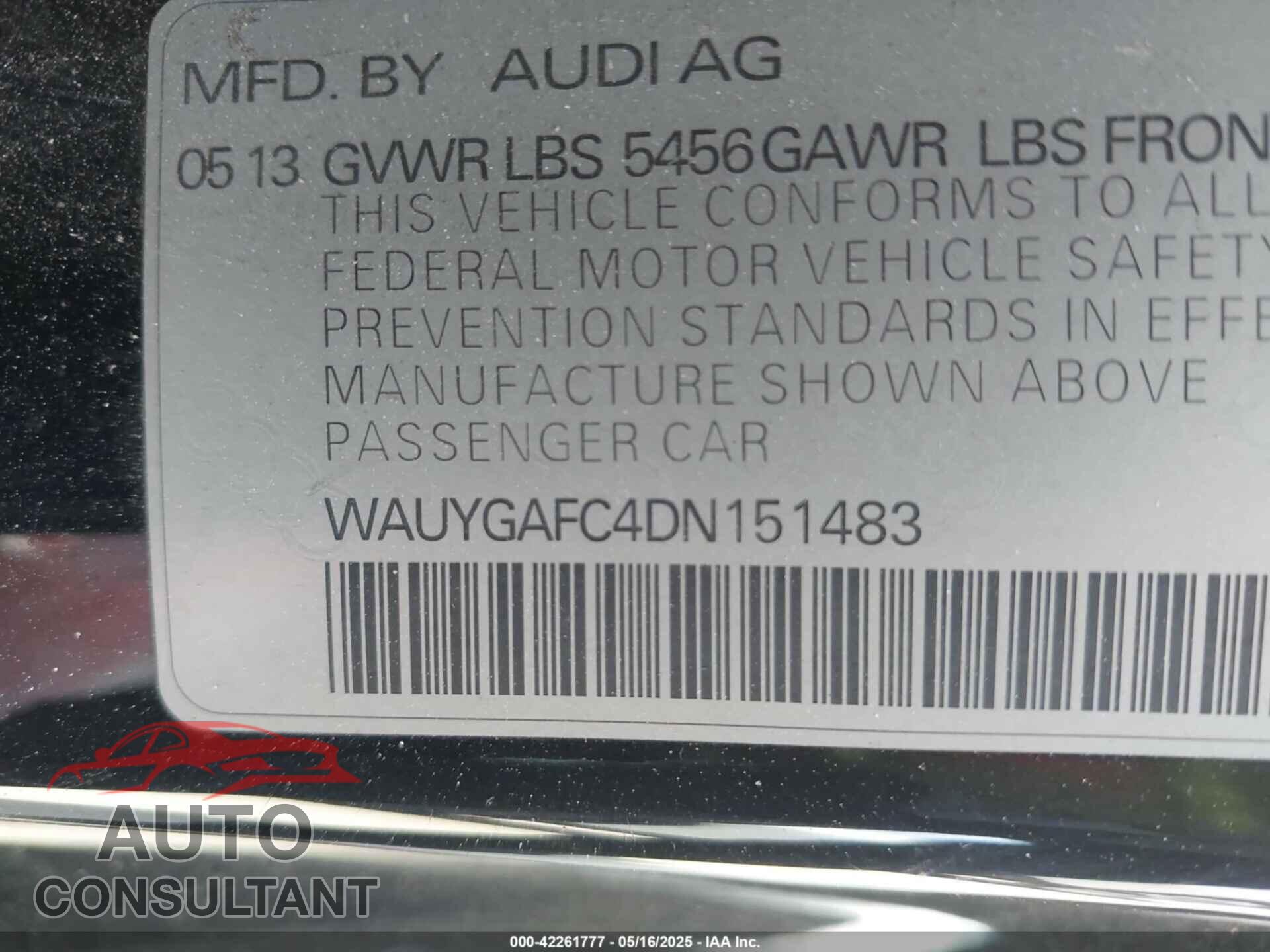 AUDI A7 2013 - WAUYGAFC4DN151483