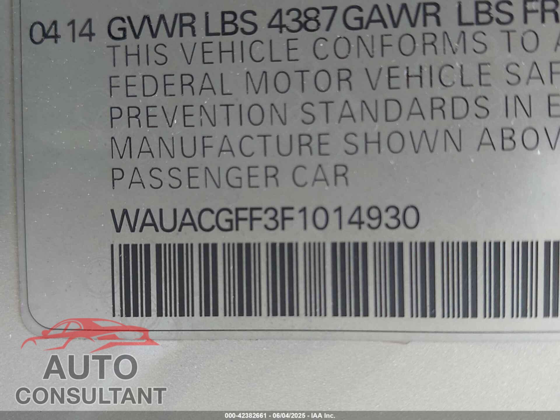 AUDI A3 2015 - WAUACGFF3F1014930