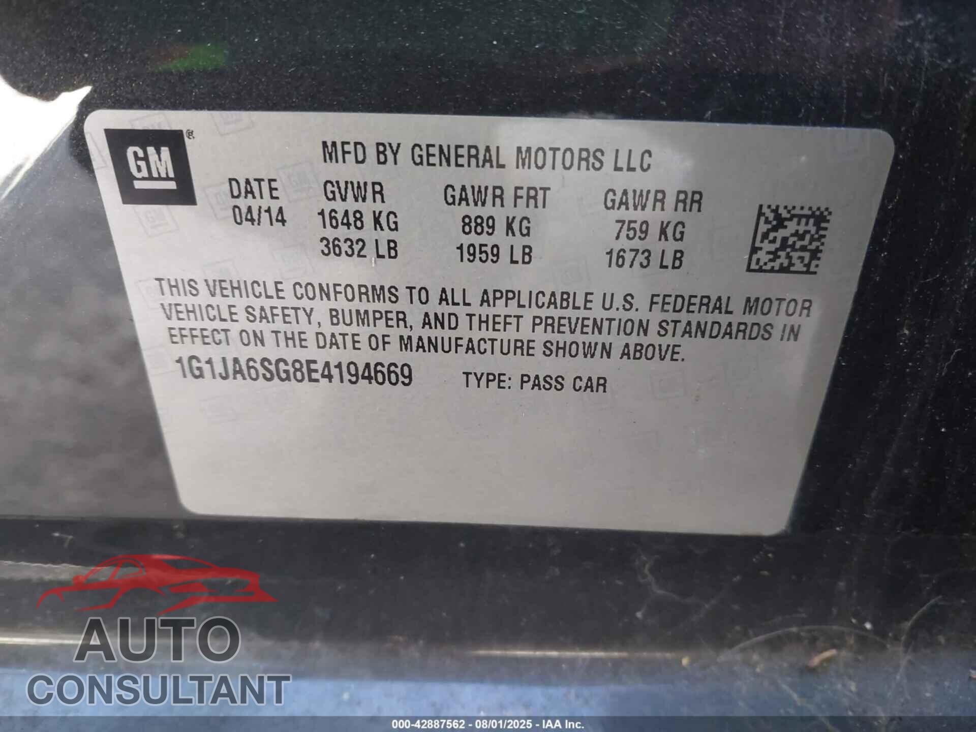 CHEVROLET SONIC 2014 - 1G1JA6SG8E4194669