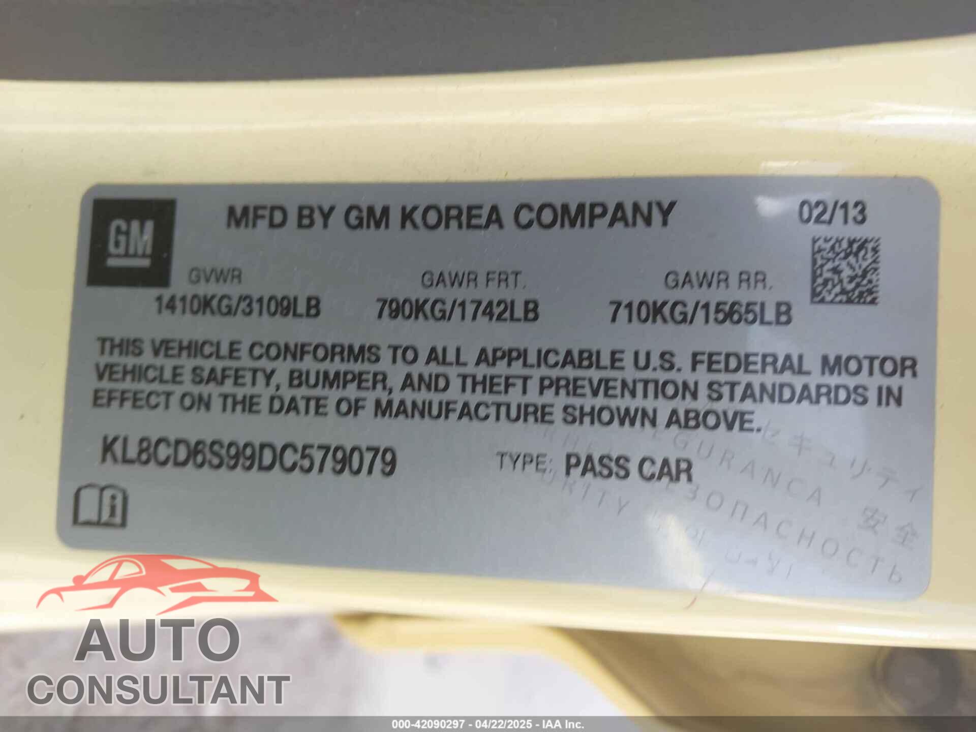 CHEVROLET SPARK 2013 - KL8CD6S99DC579079