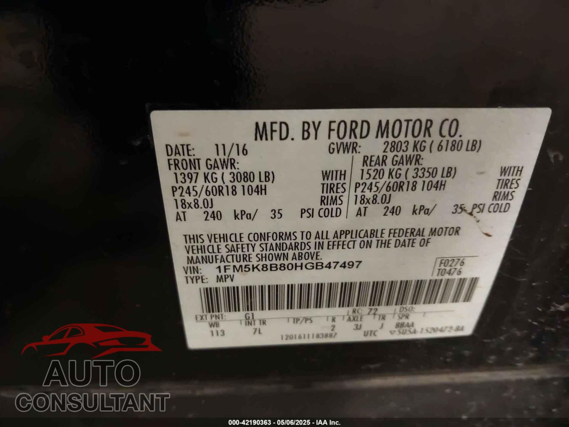 FORD EXPLORER 2017 - 1FM5K8B80HGB47497