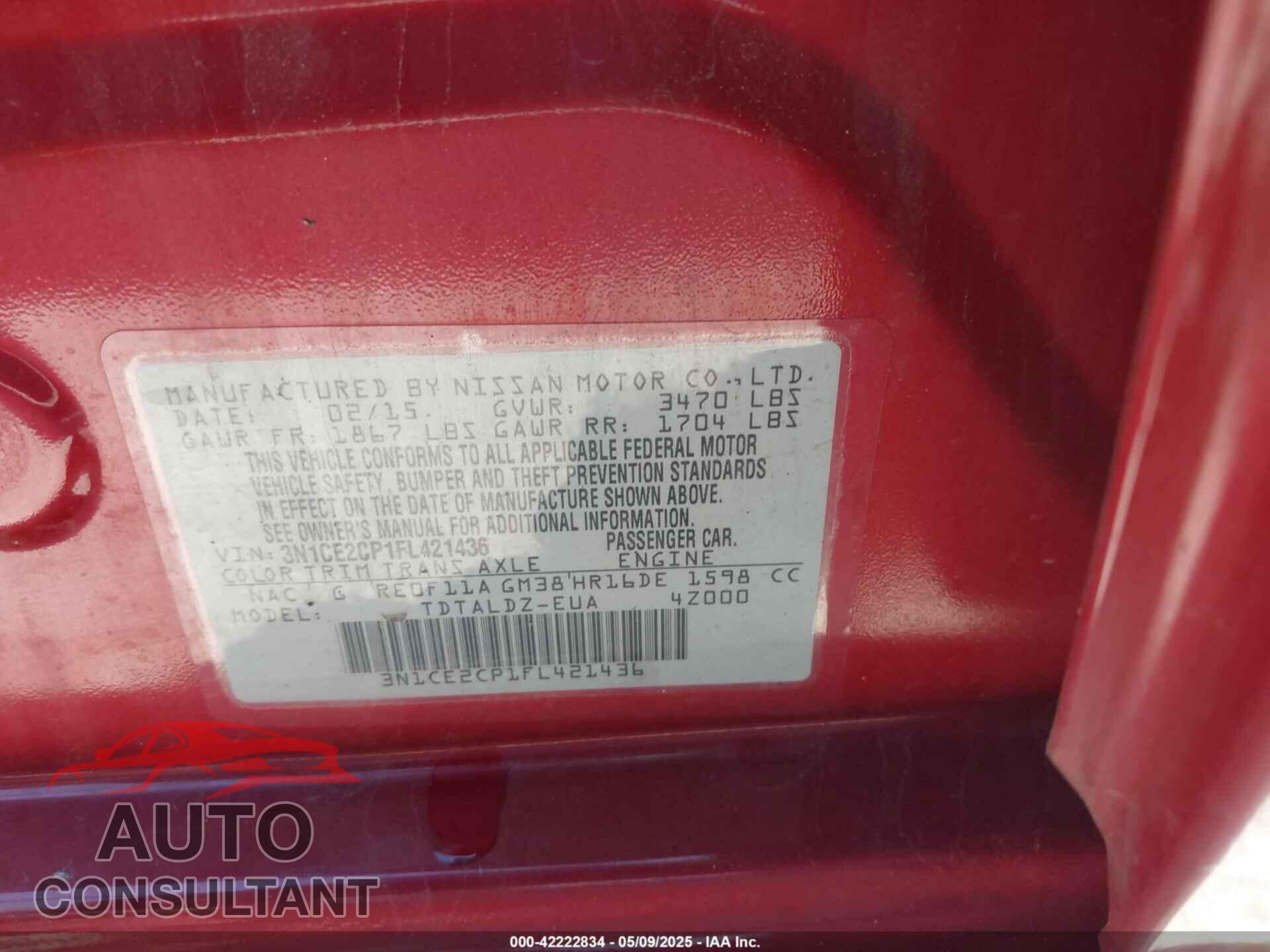NISSAN VERSA NOTE 2015 - 3N1CE2CP1FL421436
