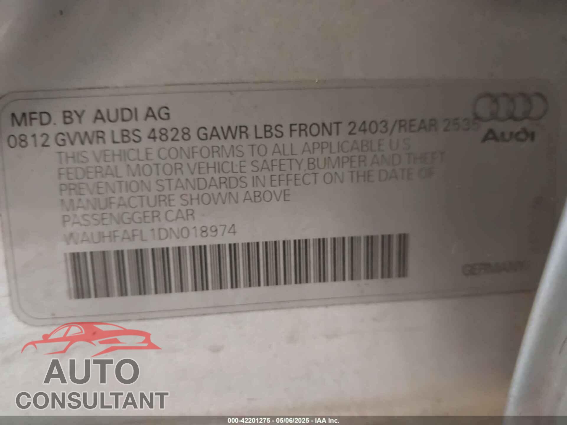 AUDI A4 2013 - WAUHFAFL1DN018974