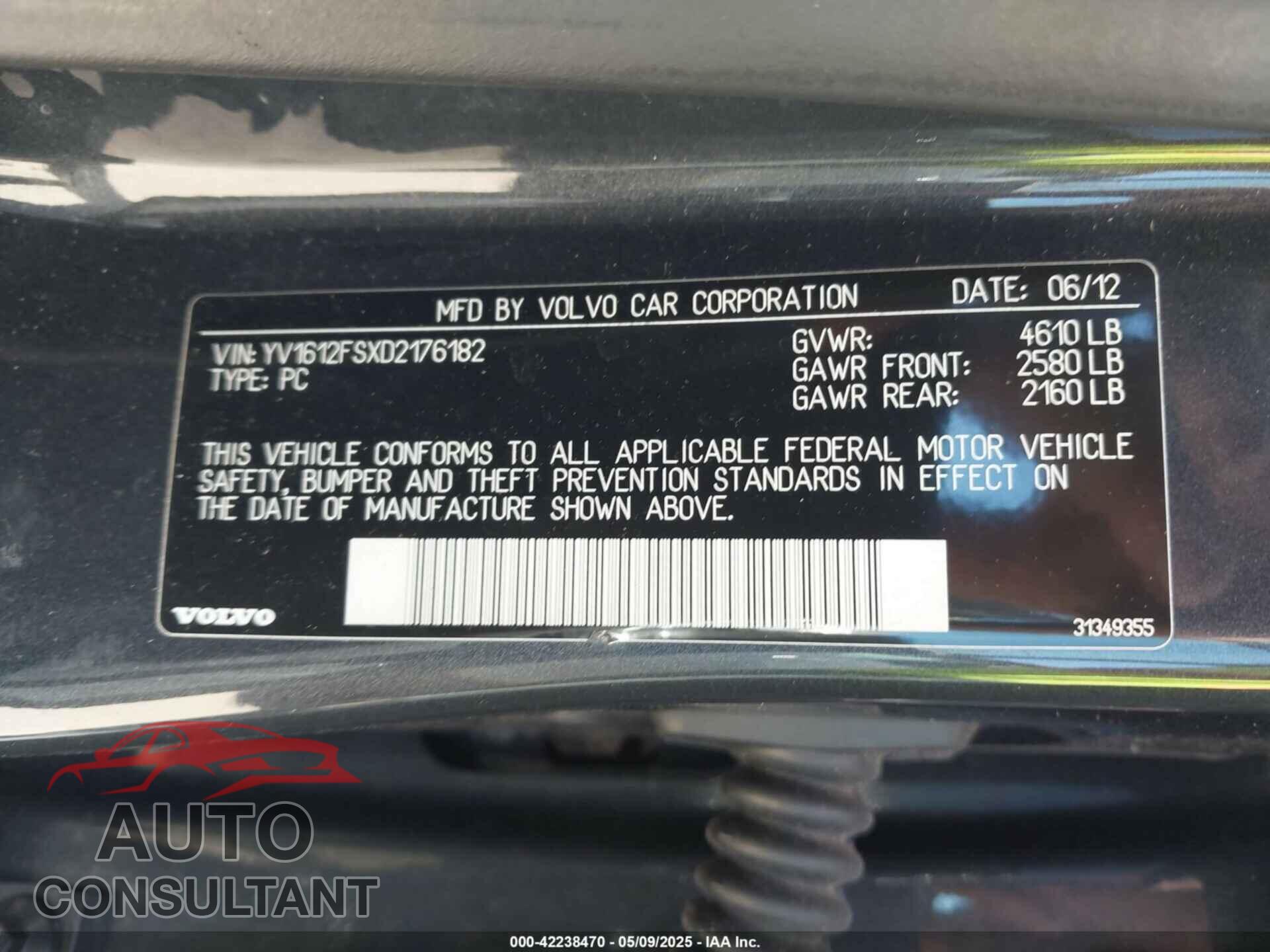 VOLVO S60 2013 - YV1612FSXD2176182