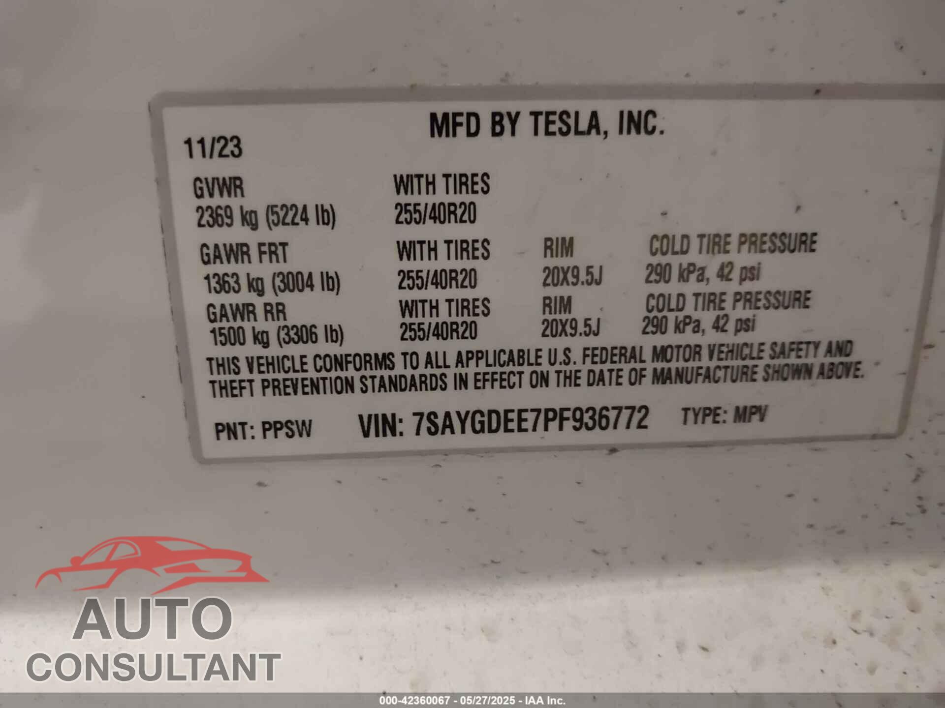 TESLA MODEL Y 2023 - 7SAYGDEE7PF936772