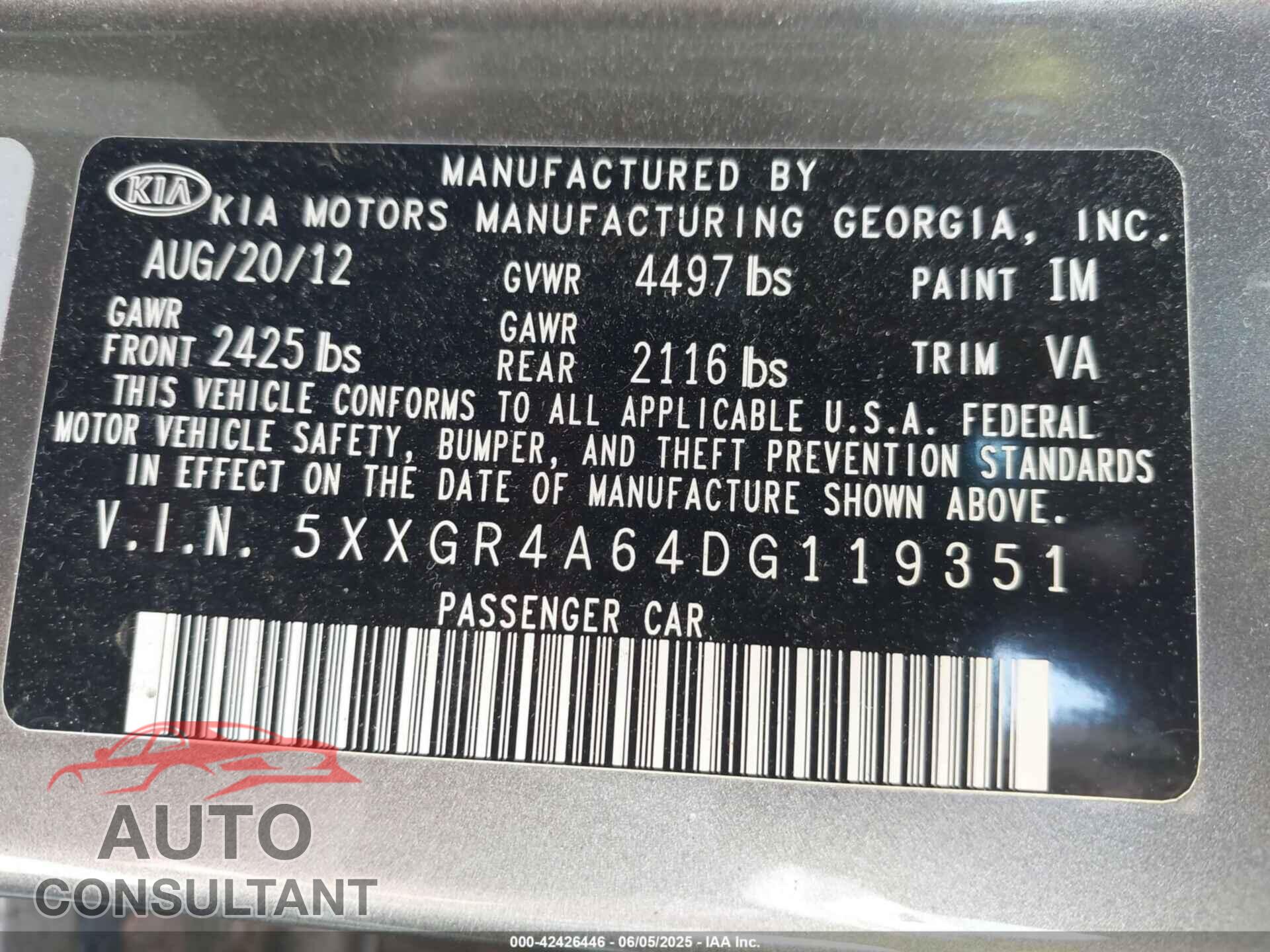 KIA OPTIMA 2013 - 5XXGR4A64DG119351