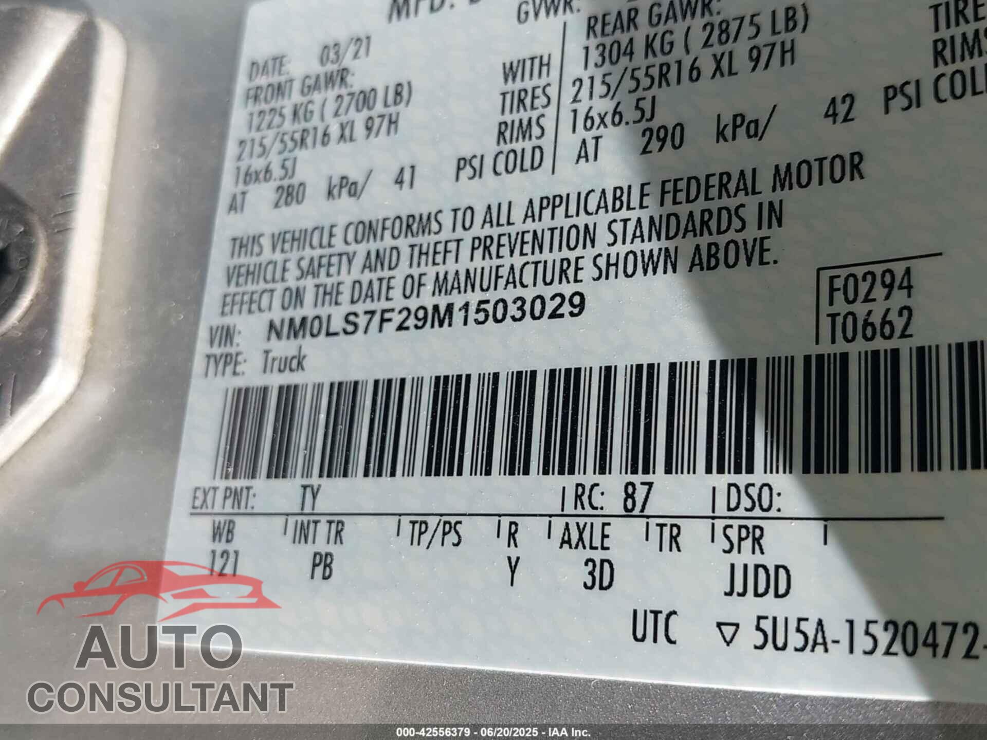FORD TRANSIT CONNECT 2021 - NM0LS7F29M1503029