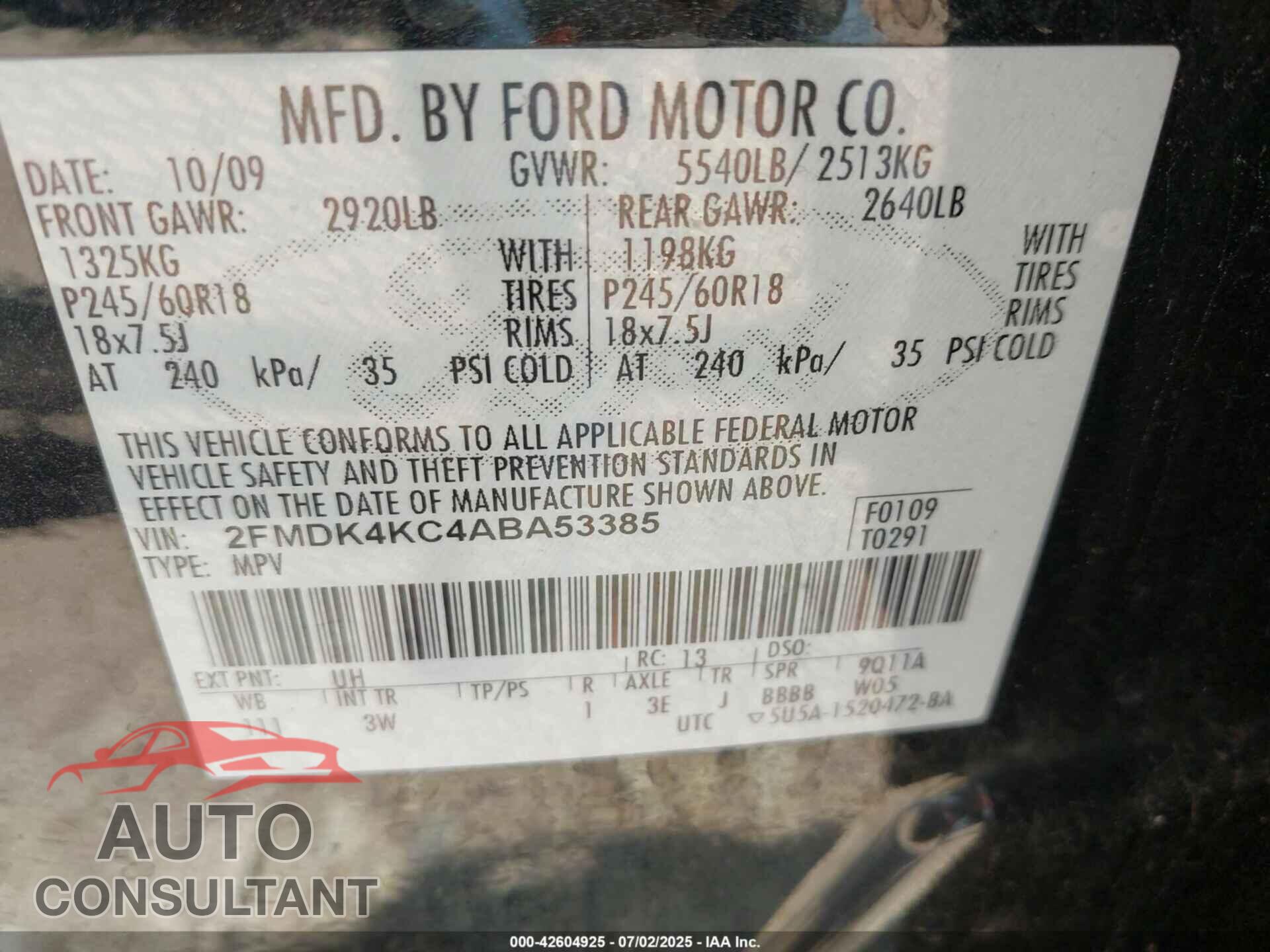 FORD EDGE 2010 - 2FMDK4KC4ABA53385