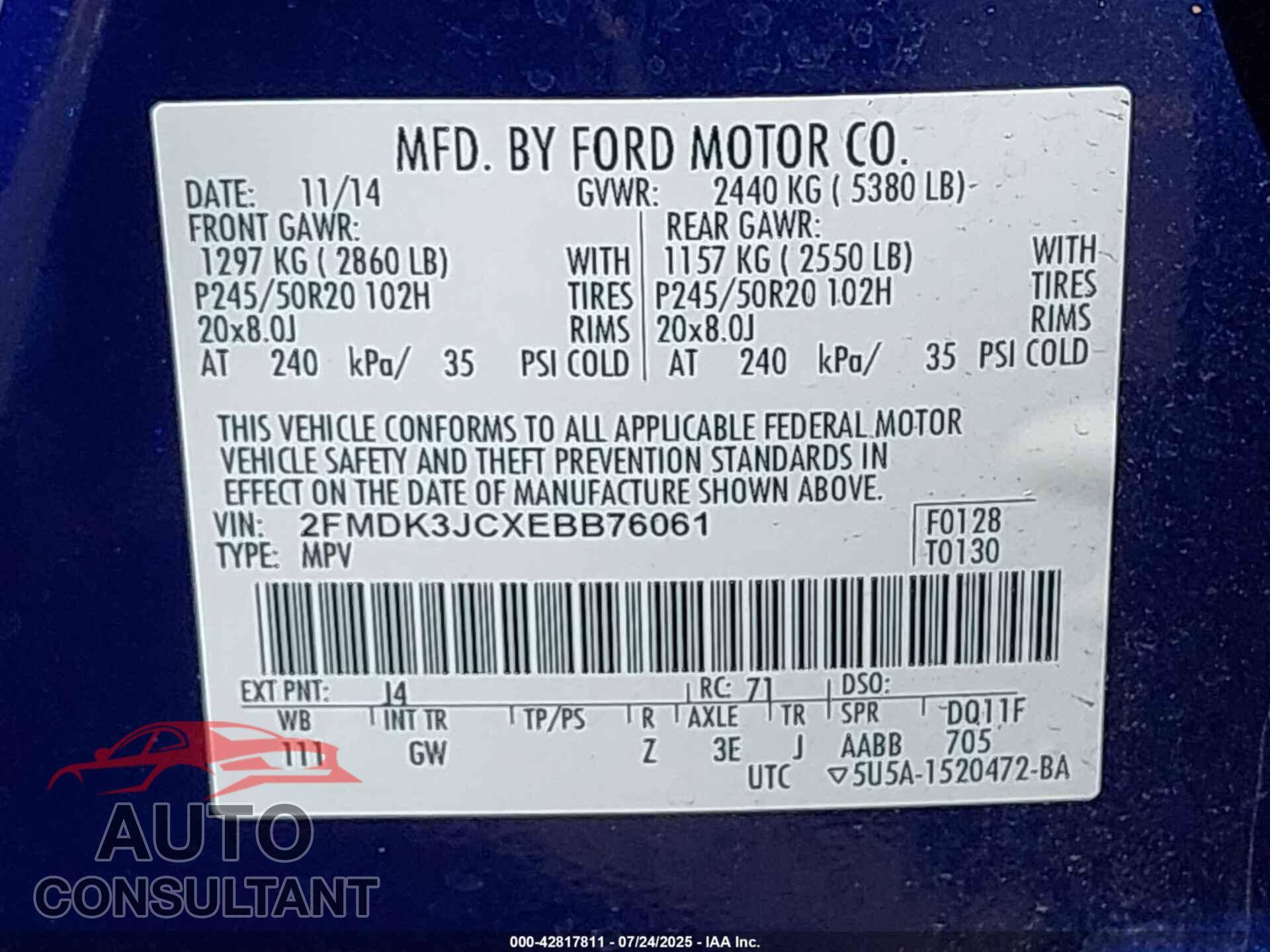 FORD EDGE 2014 - 2FMDK3JCXEBB76061