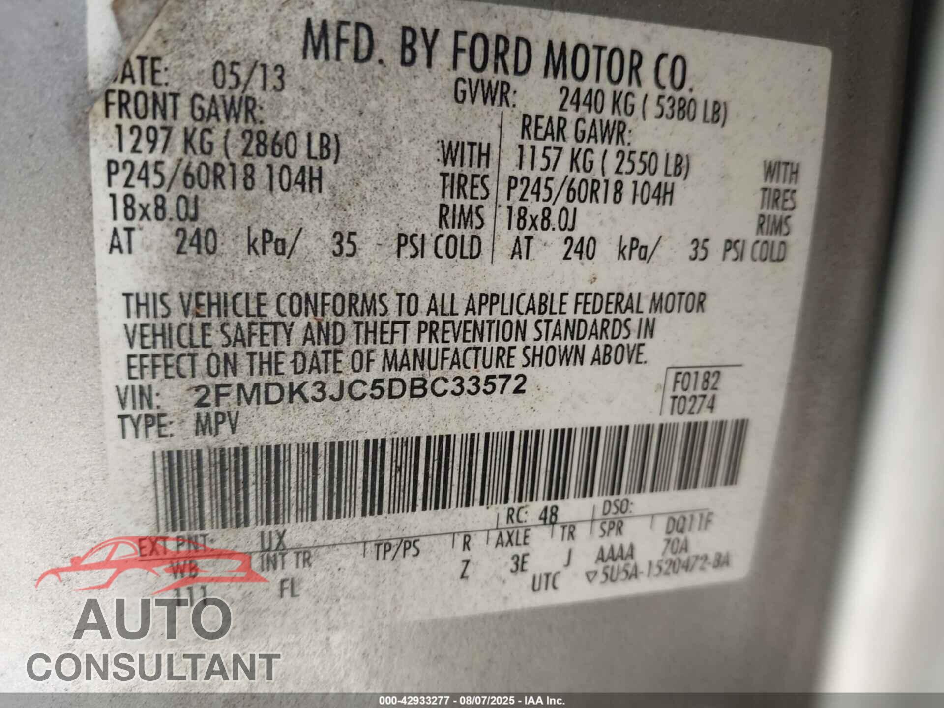 FORD EDGE 2013 - 2FMDK3JC5DBC33572