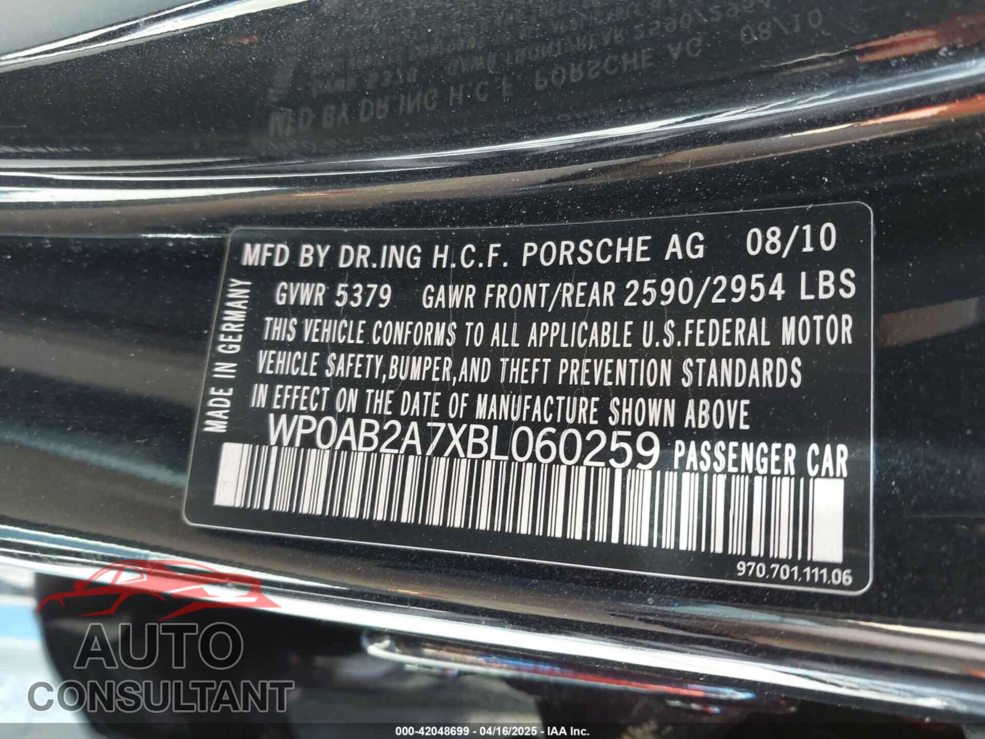 PORSCHE PANAMERA 2011 - WP0AB2A7XBL060259