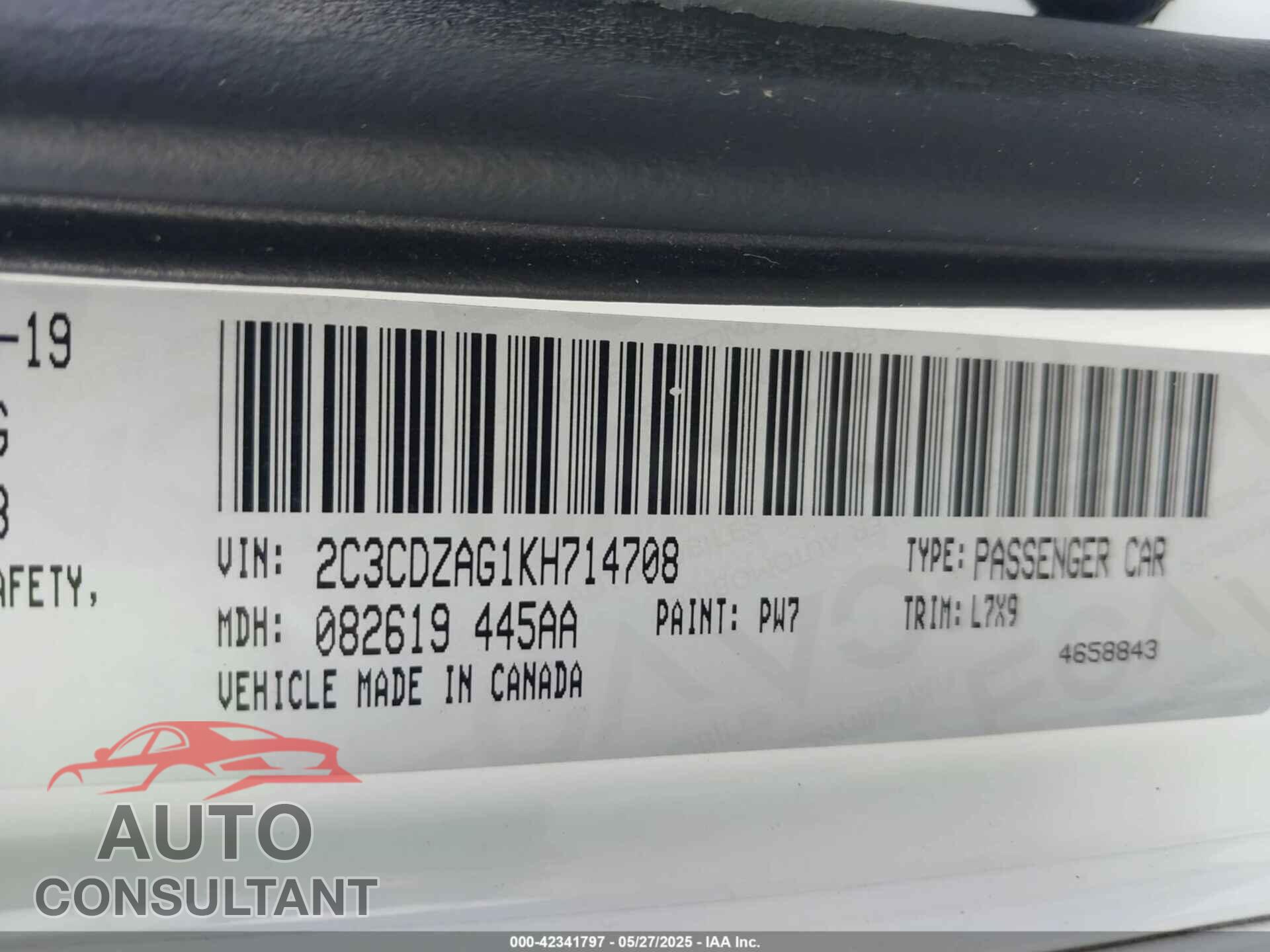 DODGE CHALLENGER 2019 - 2C3CDZAG1KH714708