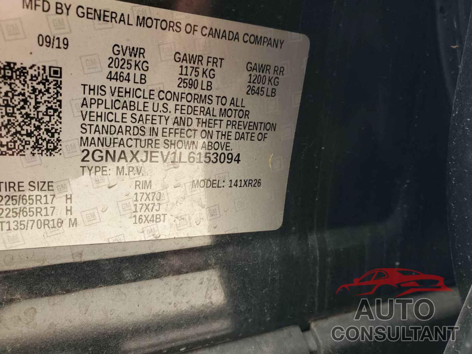 CHEVROLET EQUINOX 2020 - 2GNAXJEV1L6153094