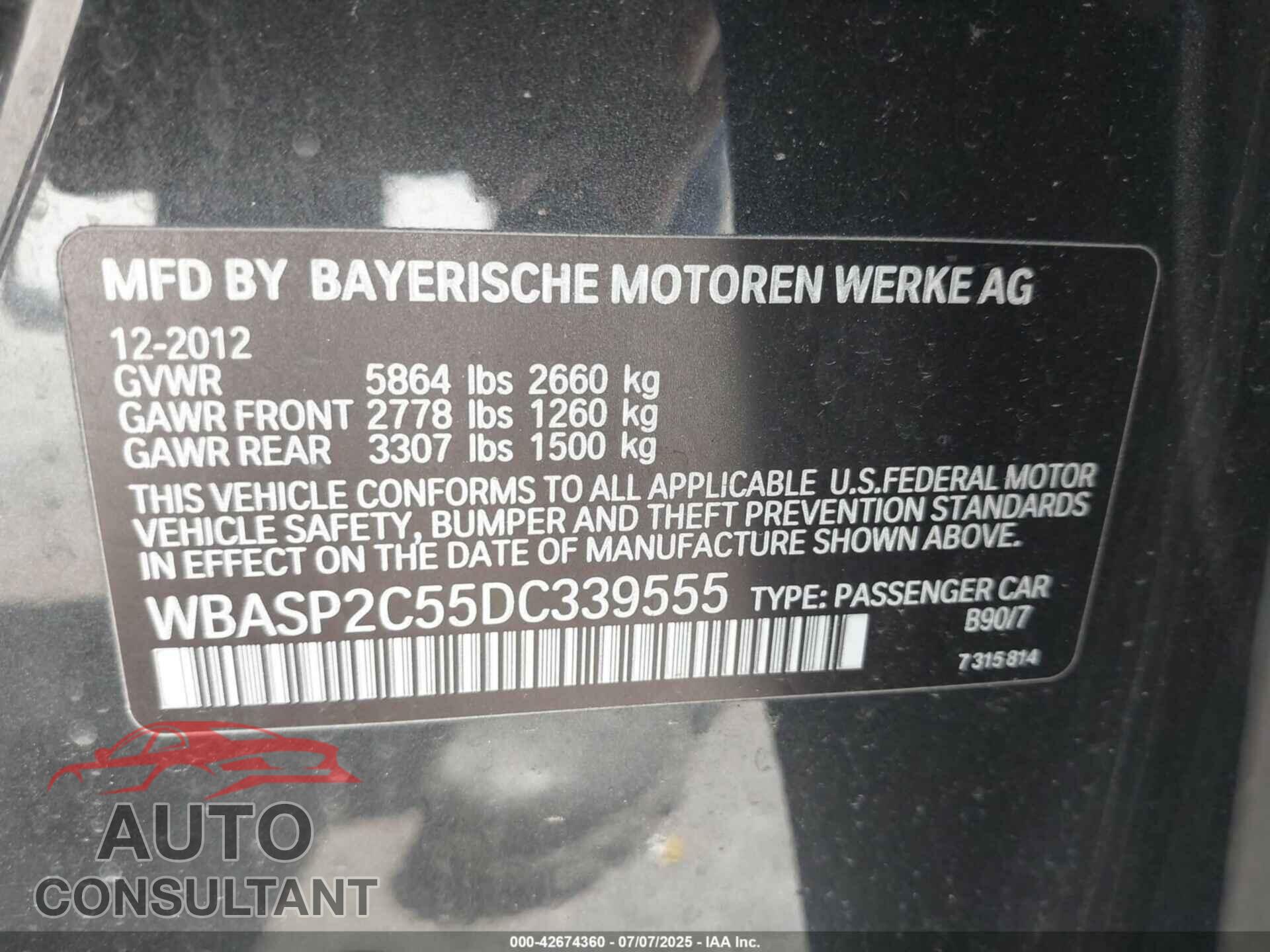 BMW 535I GRAN TURISMO 2013 - WBASP2C55DC339555
