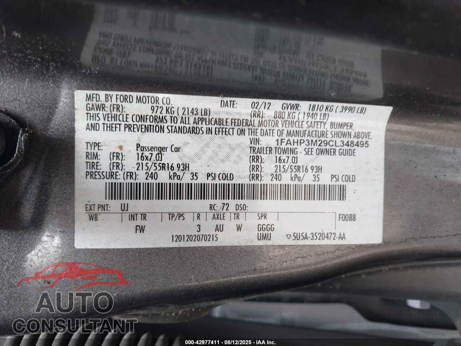 FORD FOCUS 2012 - 1FAHP3M29CL348495
