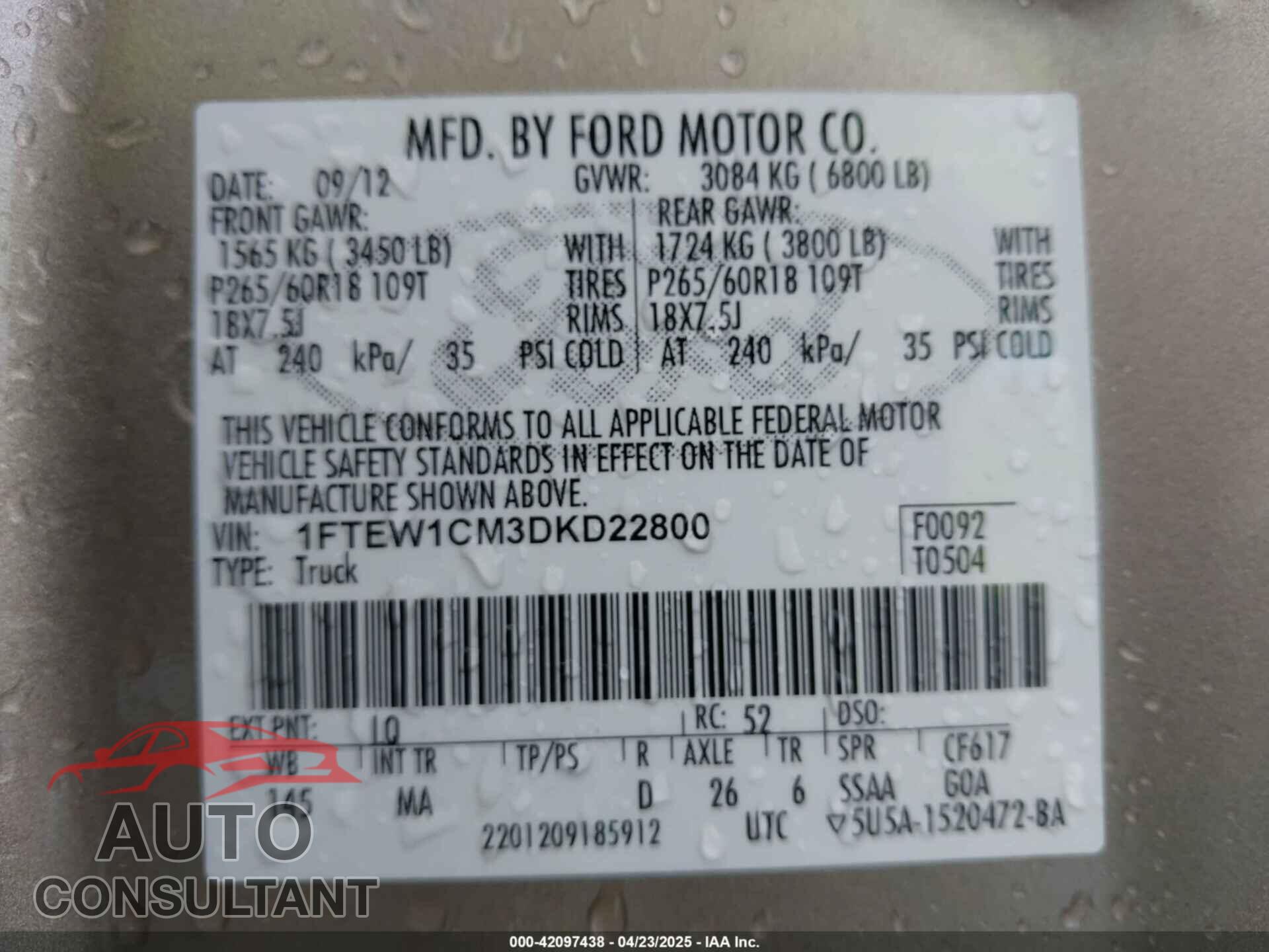 FORD F-150 2013 - 1FTEW1CM3DKD22800