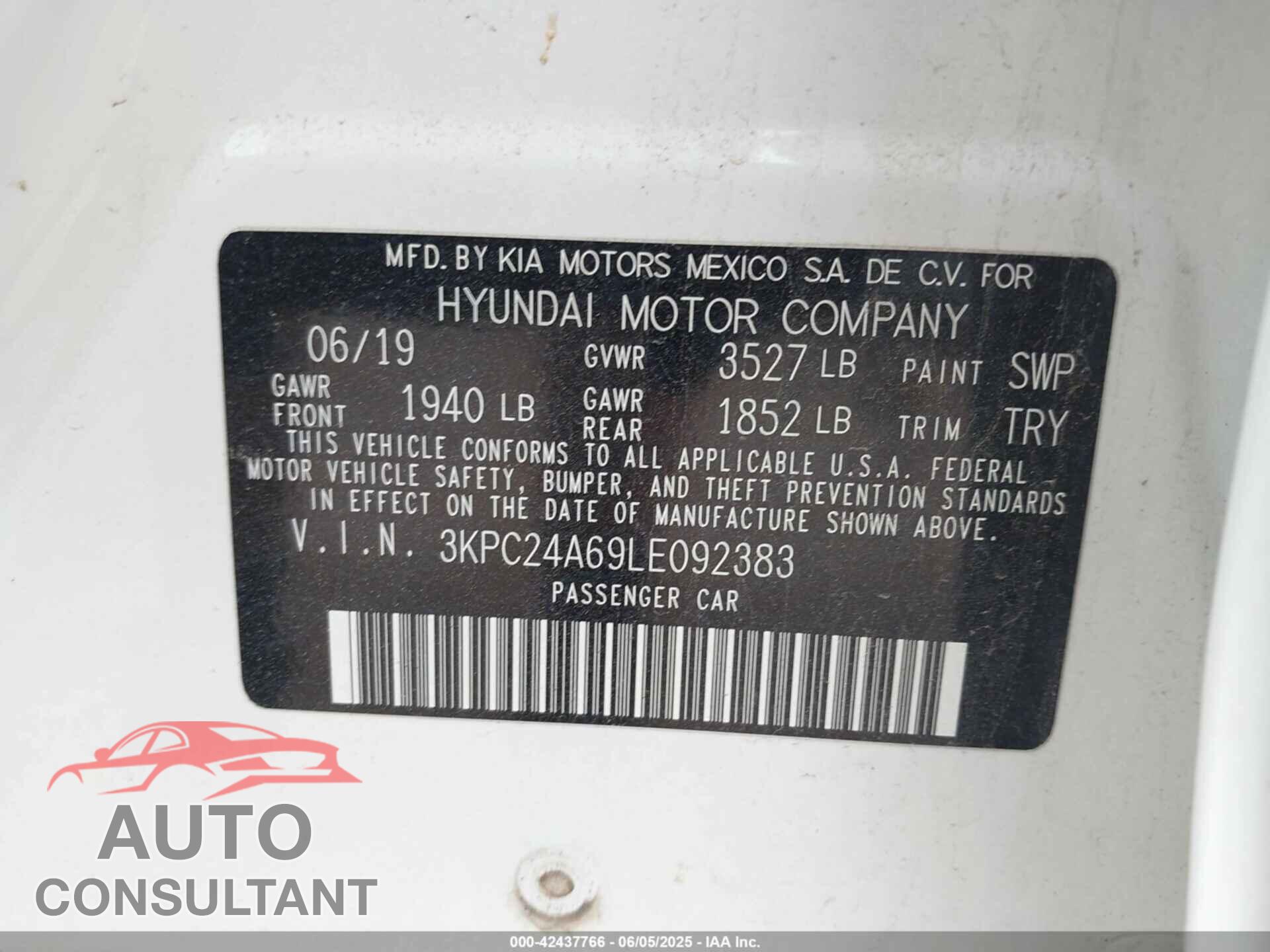 HYUNDAI ACCENT 2020 - 3KPC24A69LE092383