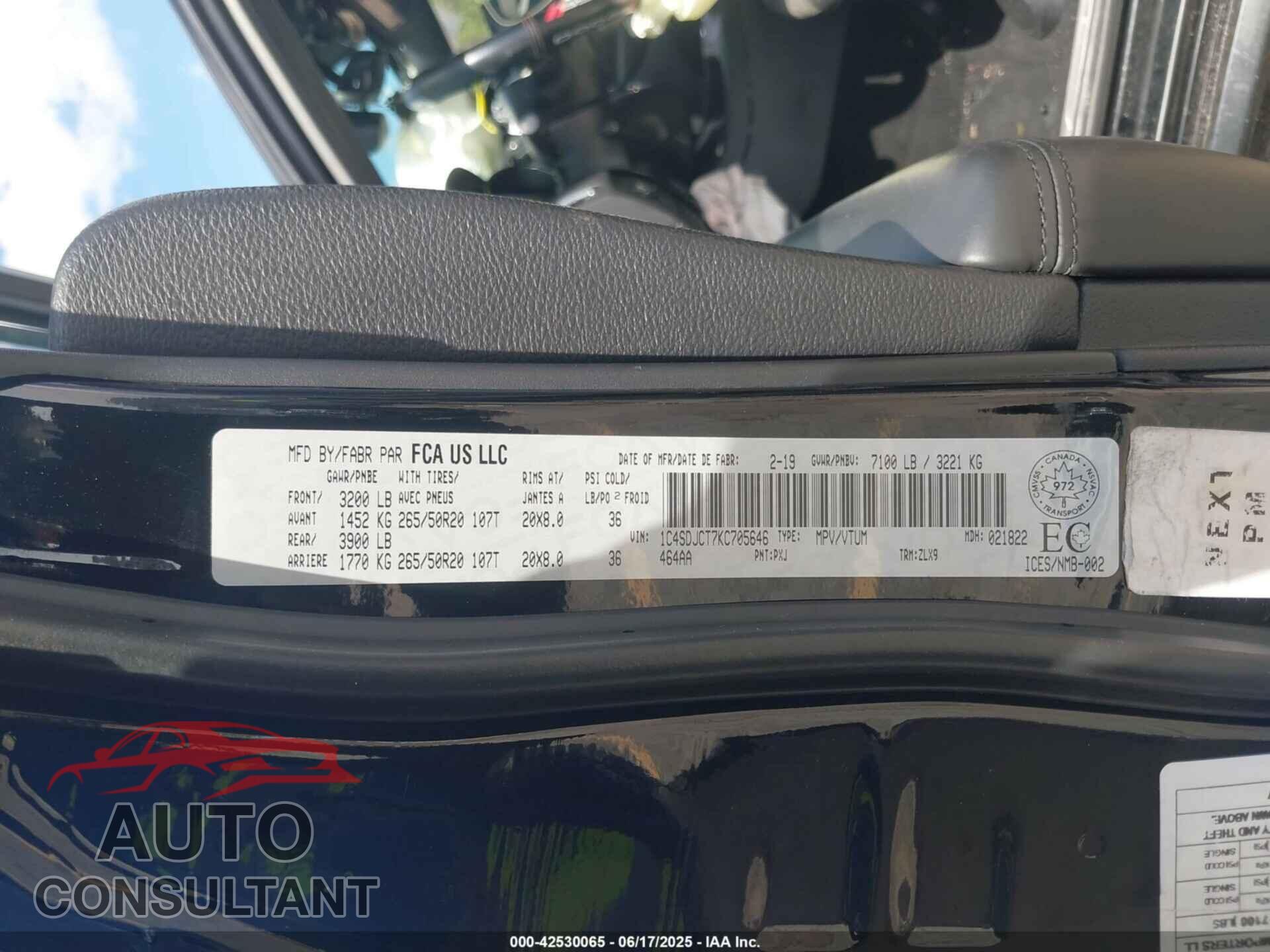 DODGE DURANGO 2019 - 1C4SDJCT7KC705646