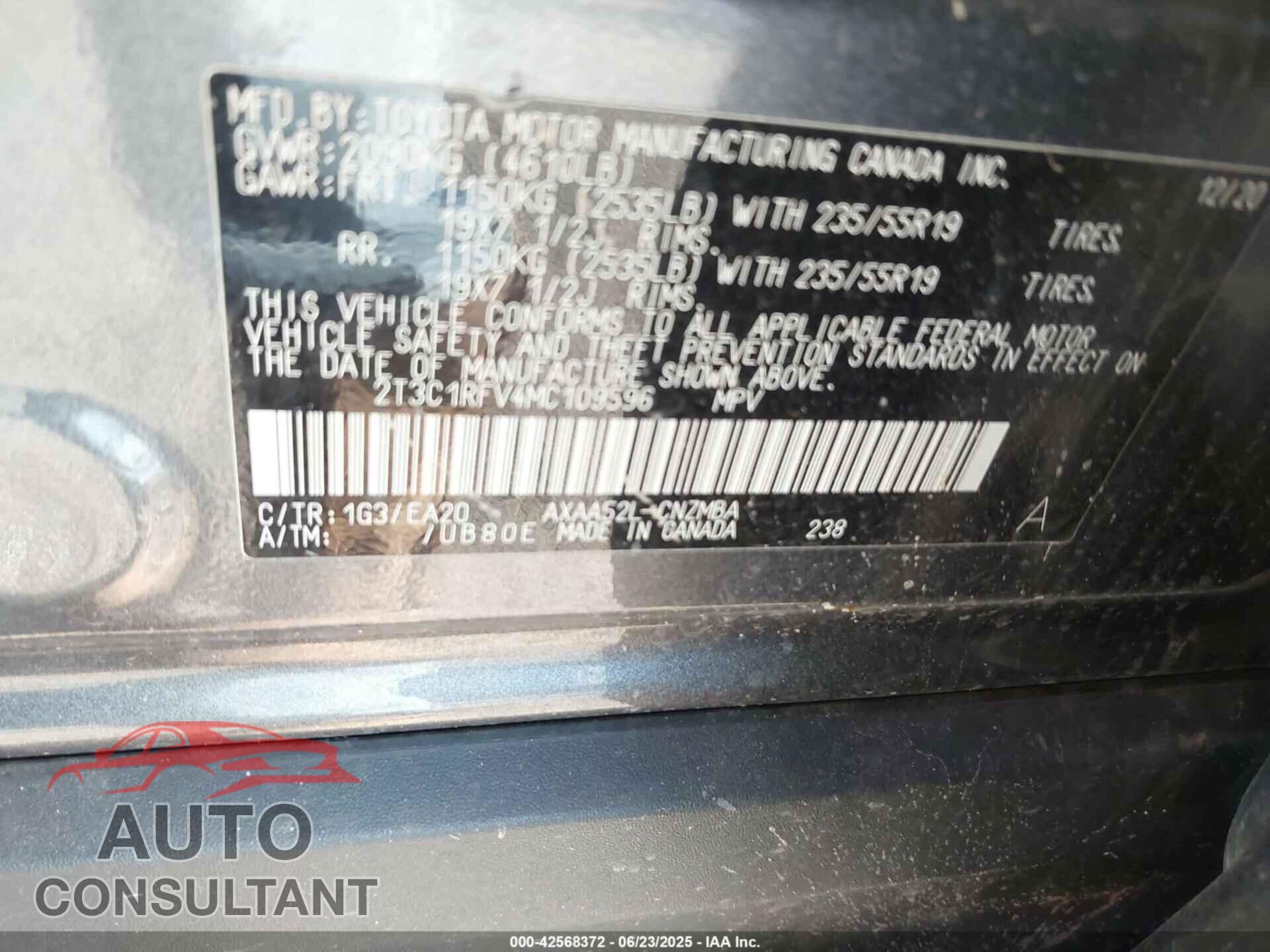 TOYOTA RAV4 2021 - 2T3C1RFV4MC109596