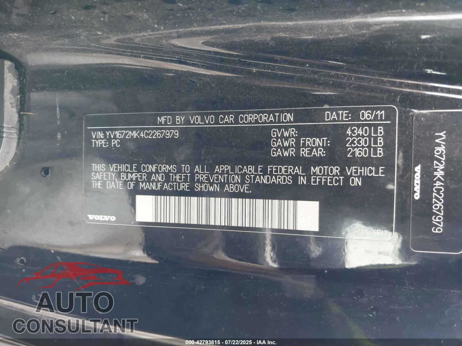 VOLVO C30 2012 - YV1672MK4C2267979