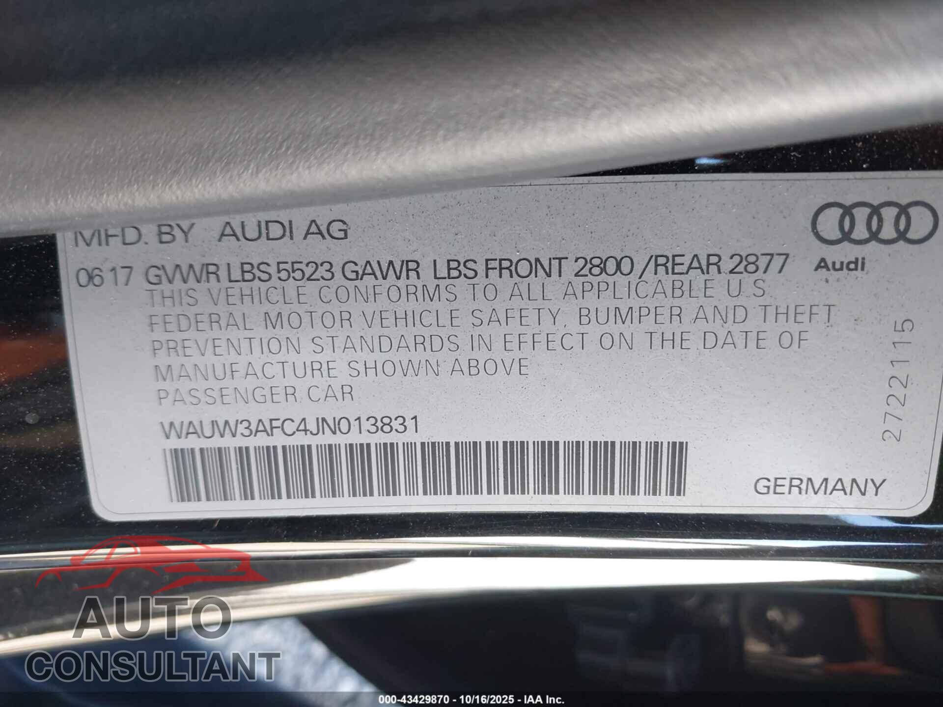 AUDI A7 2018 - WAUW3AFC4JN013831