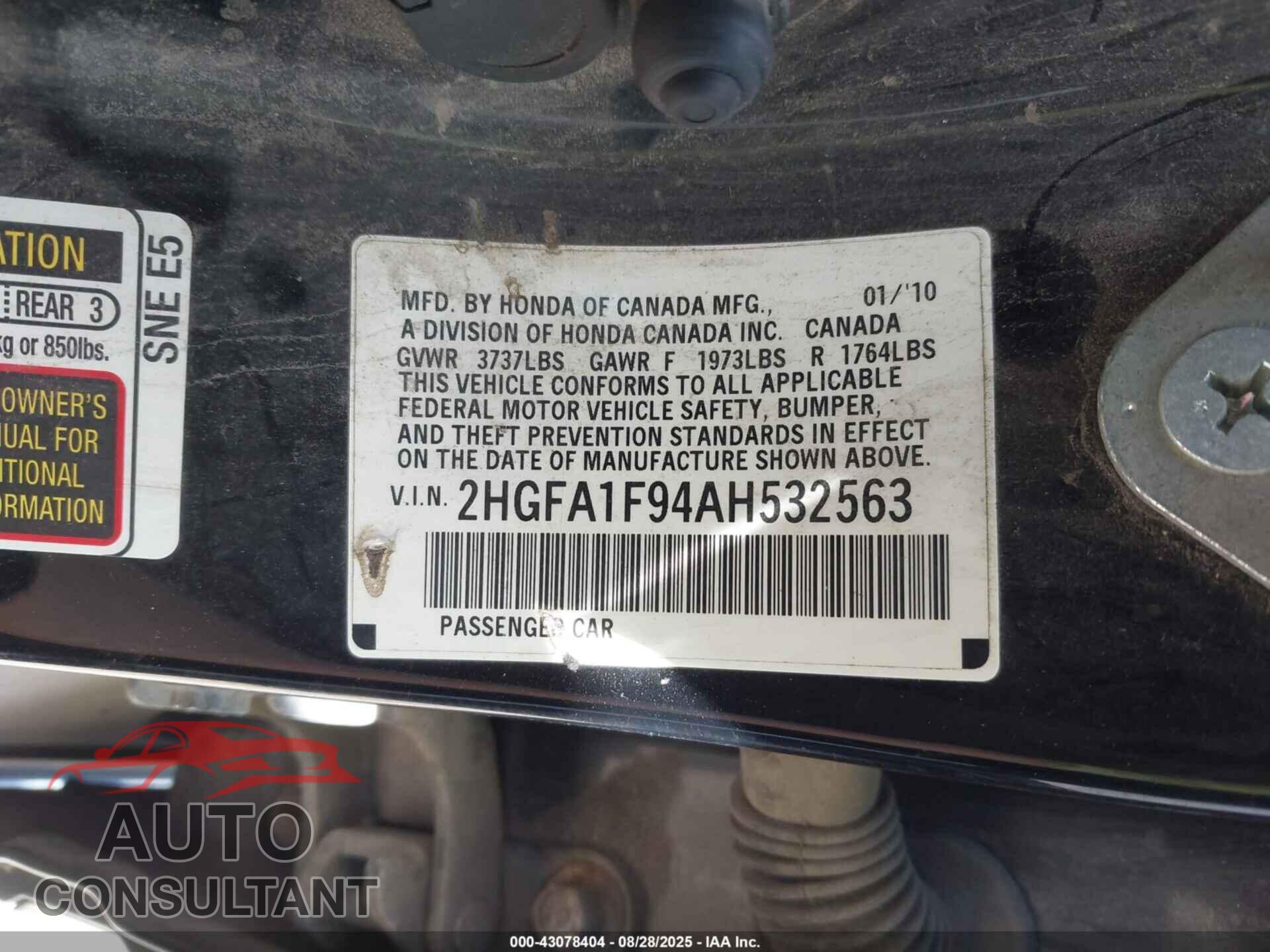 HONDA CIVIC 2010 - 2HGFA1F94AH532563