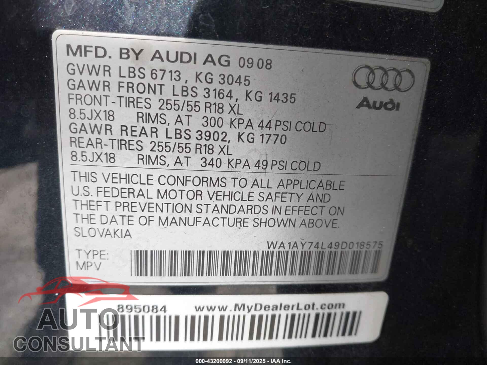 AUDI Q7 2009 - WA1AY74L49D018575