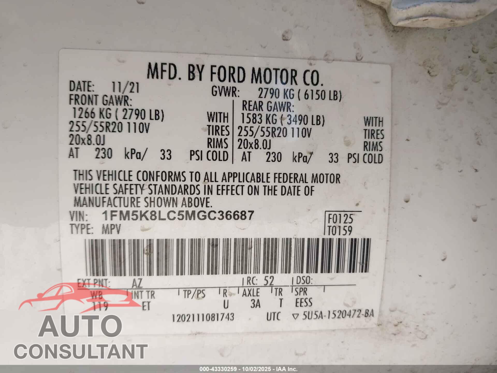 FORD EXPLORER 2021 - 1FM5K8LC5MGC36687