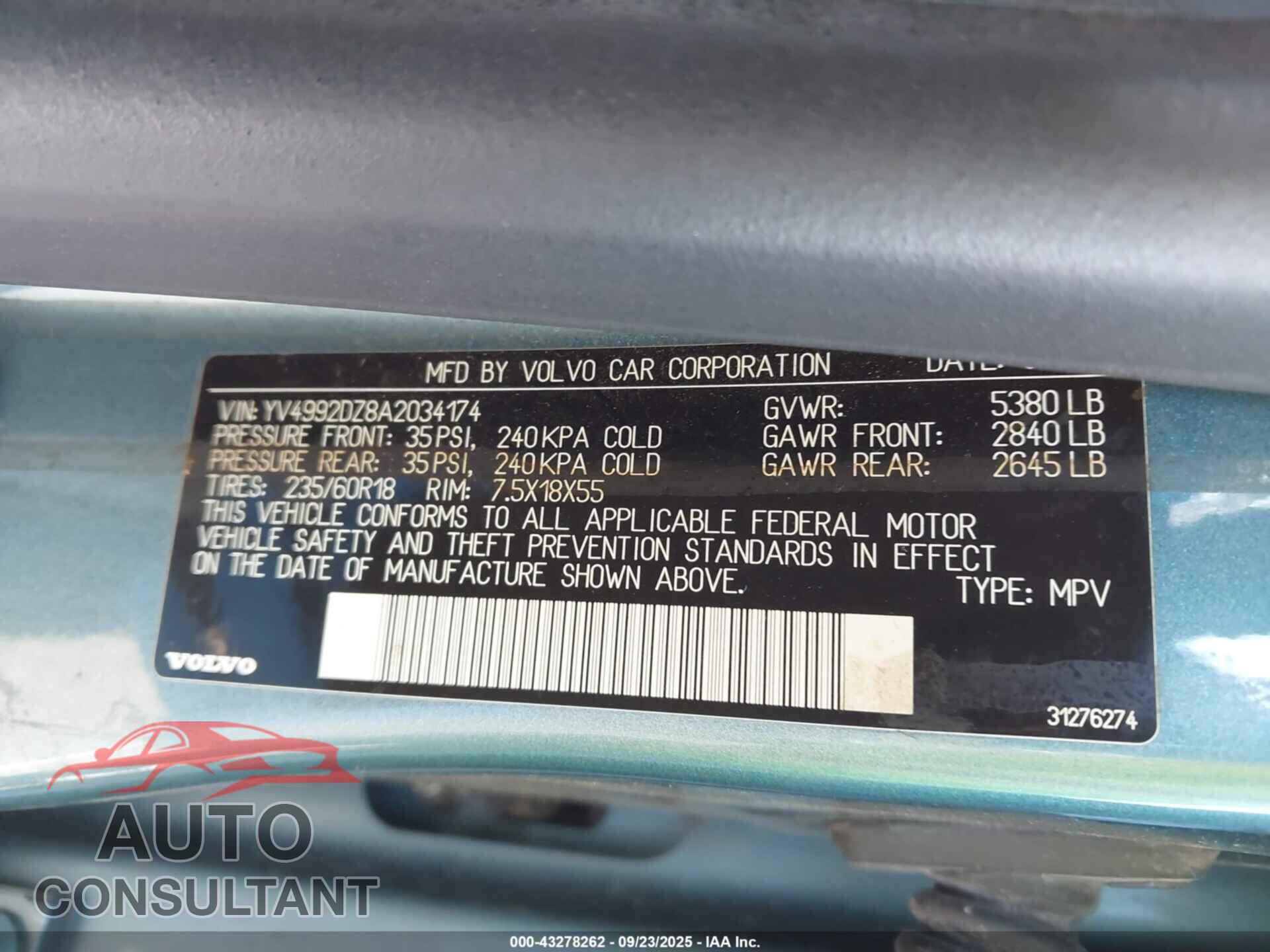 VOLVO XC60 2010 - YV4992DZ8A2034174
