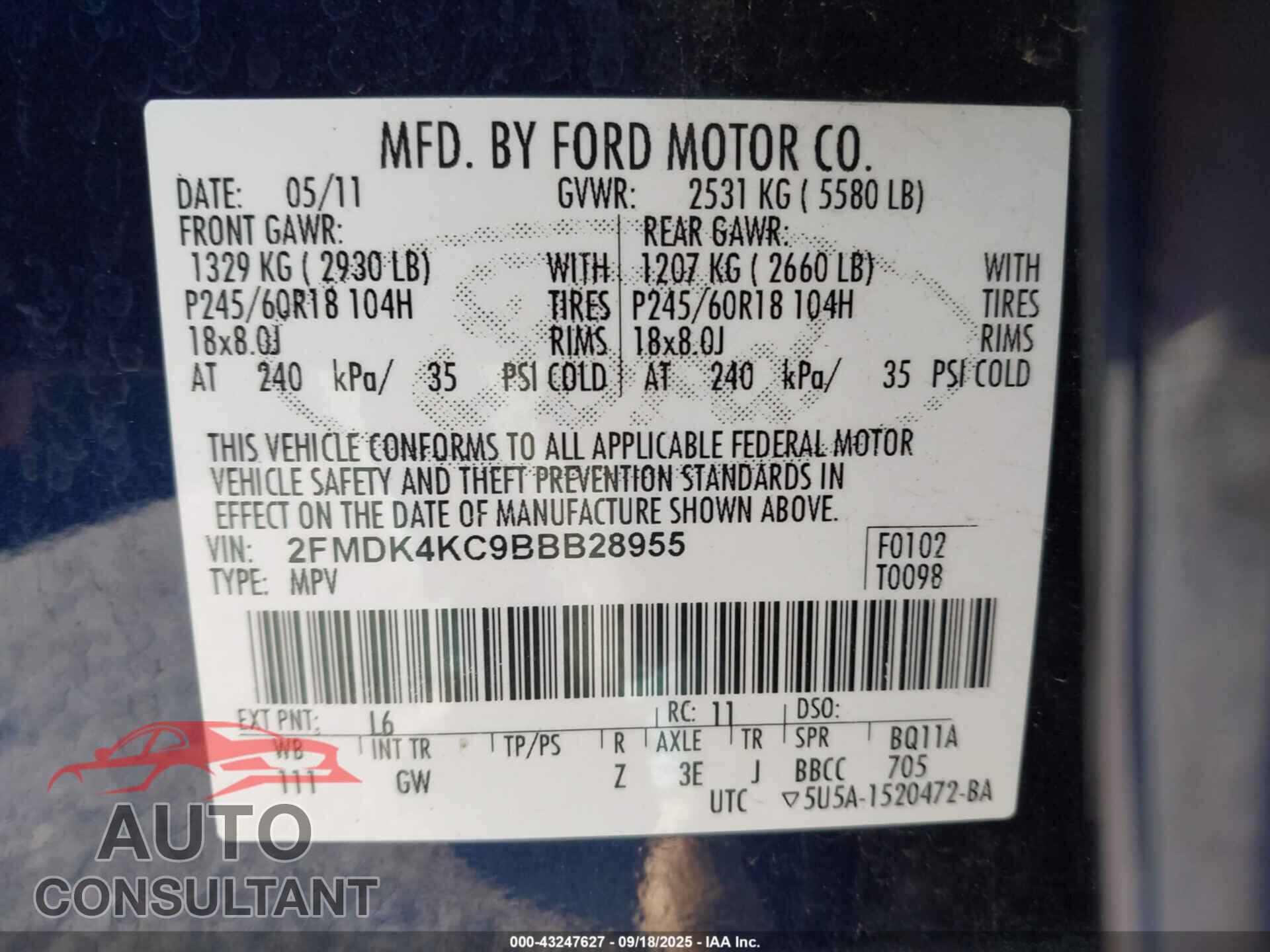 FORD EDGE 2011 - 2FMDK4KC9BBB28955