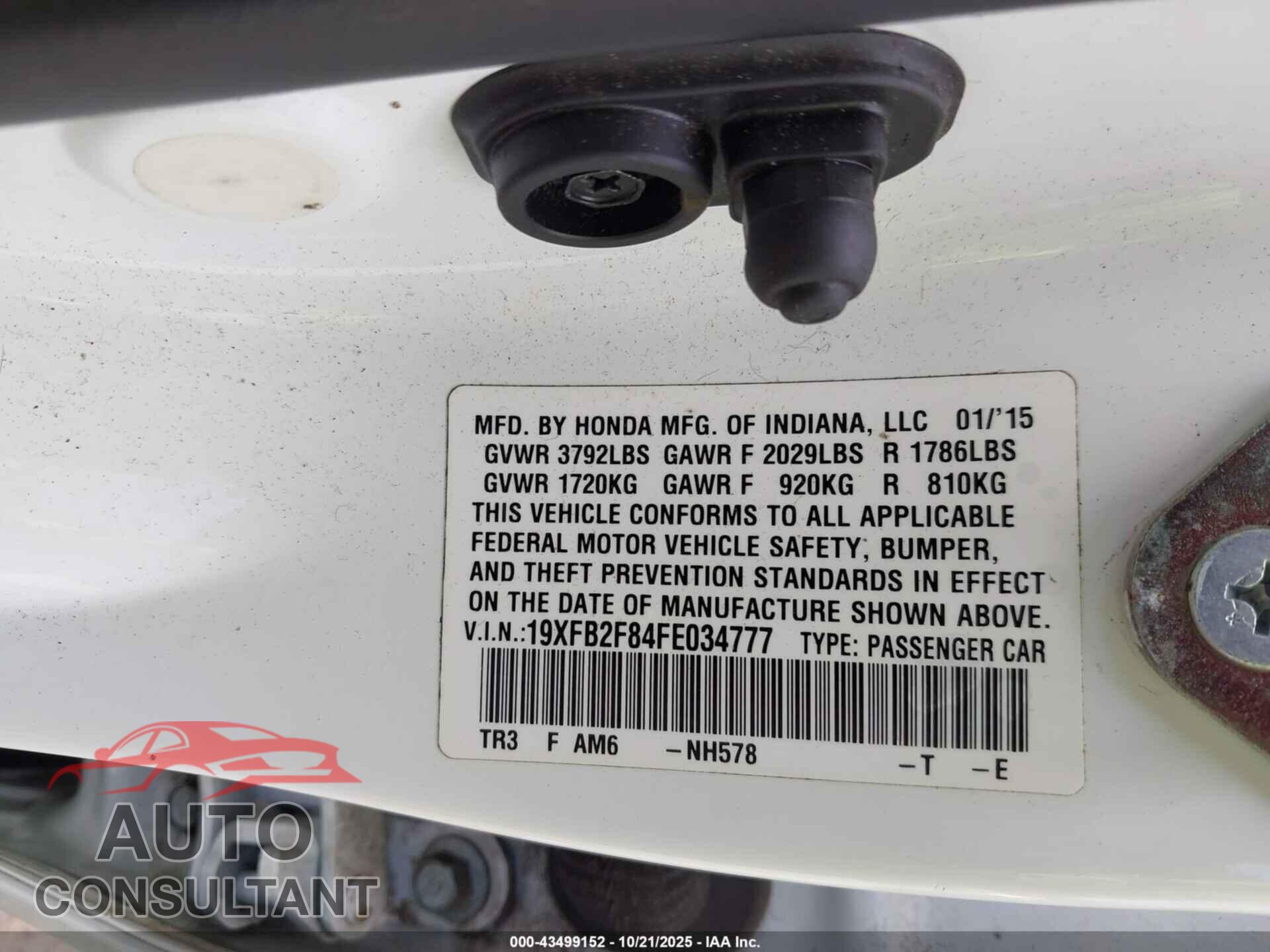 HONDA CIVIC 2015 - 19XFB2F84FE034777
