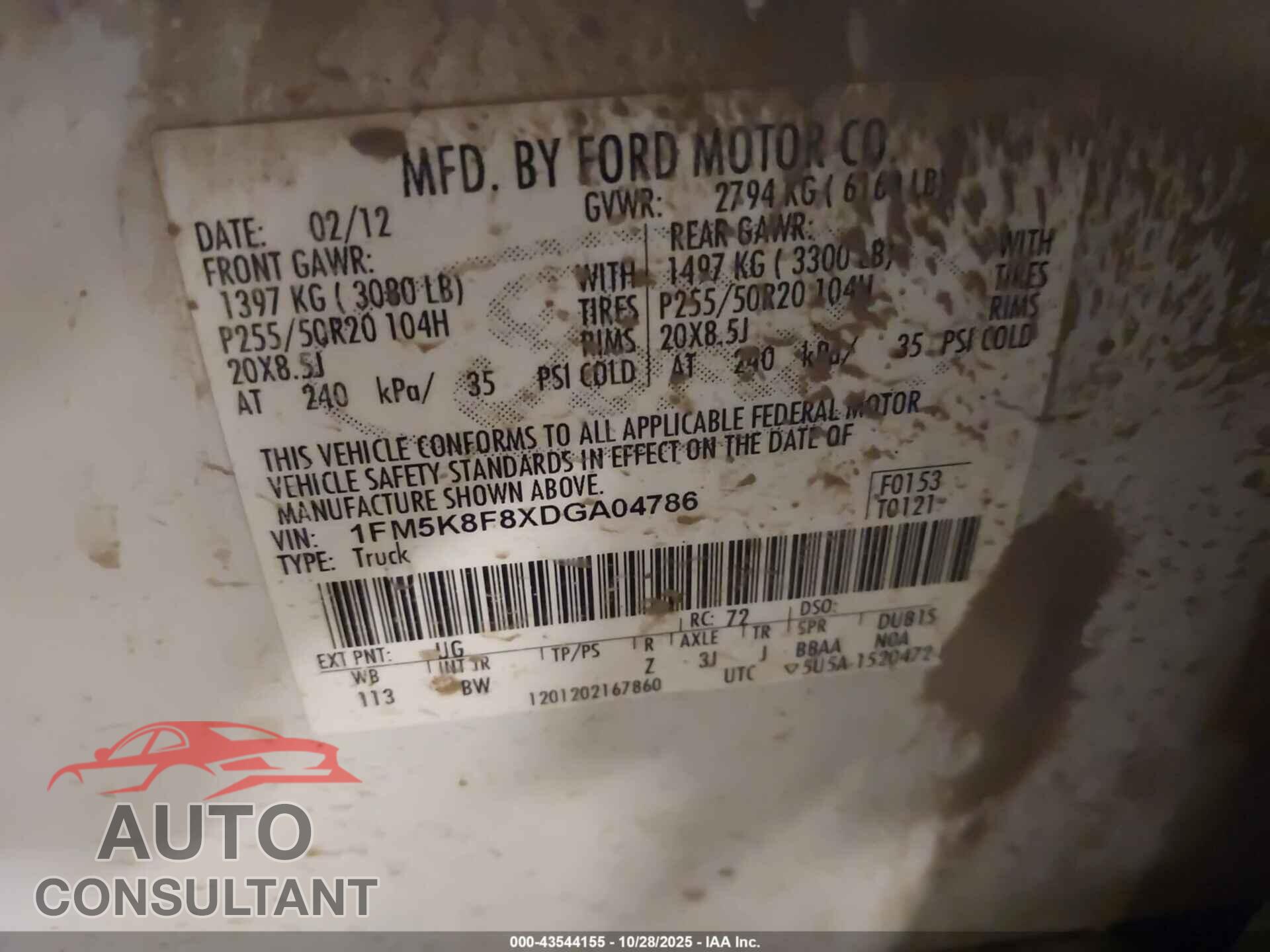 FORD EXPLORER 2013 - 1FM5K8F8XDGA04786