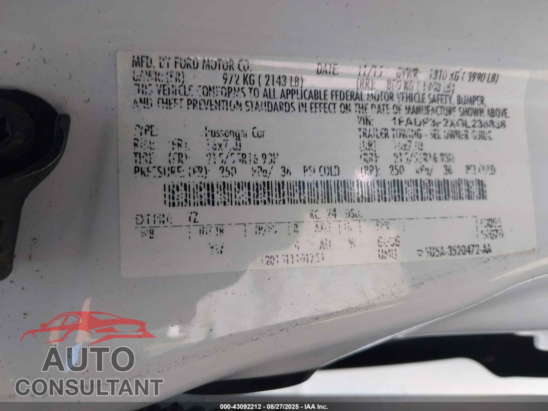 FORD FOCUS 2016 - 1FADP3F2XGL236838
