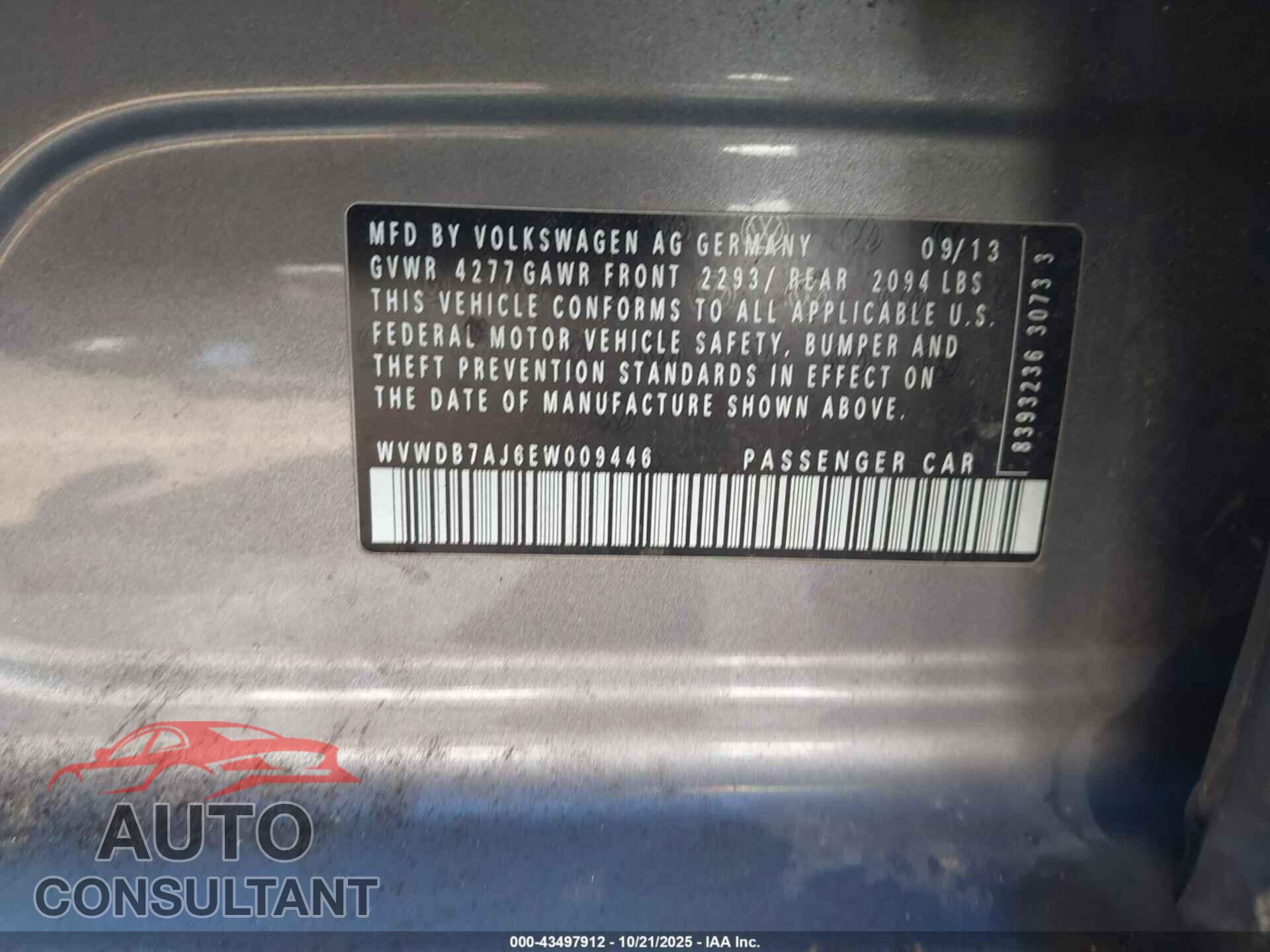 VOLKSWAGEN GOLF 2014 - WVWDB7AJ6EW009446