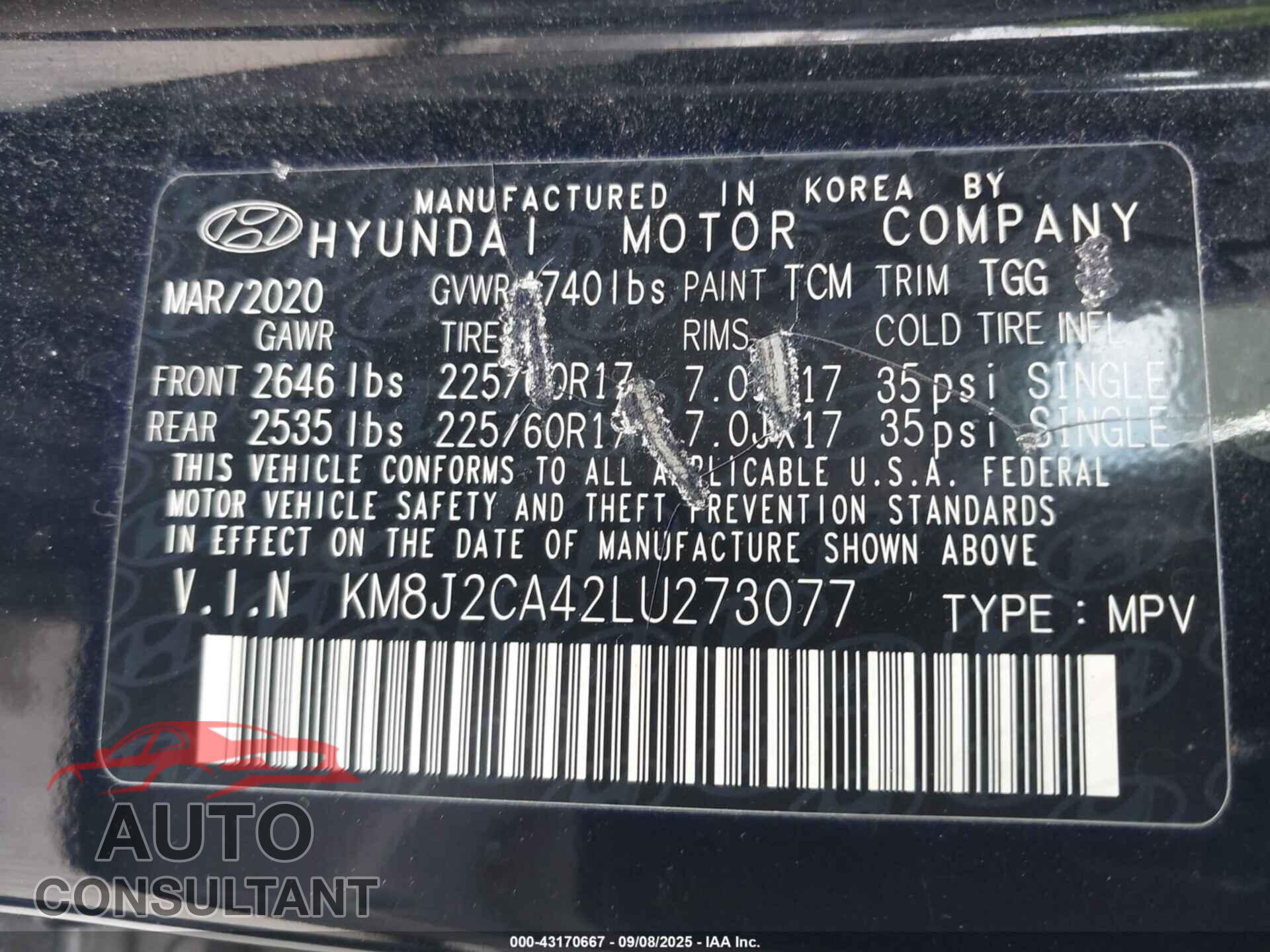HYUNDAI TUCSON 2020 - KM8J2CA42LU273077