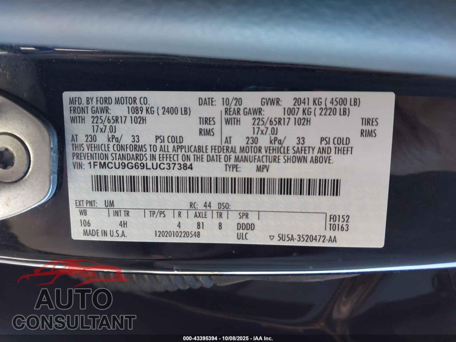 FORD ESCAPE 2020 - 1FMCU9G69LUC37384