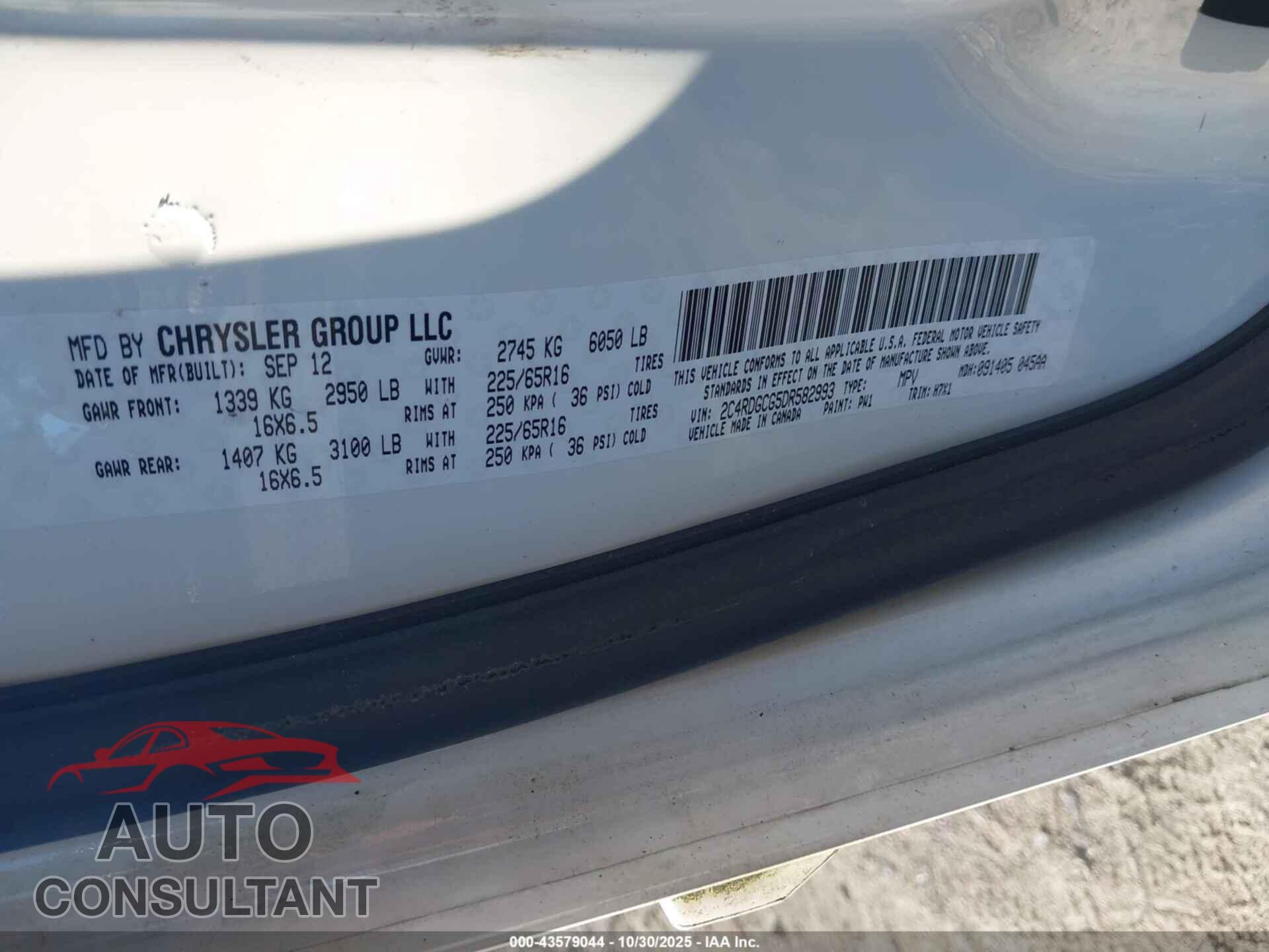 DODGE GRAND CARAVAN 2013 - 2C4RDGCG5DR582993