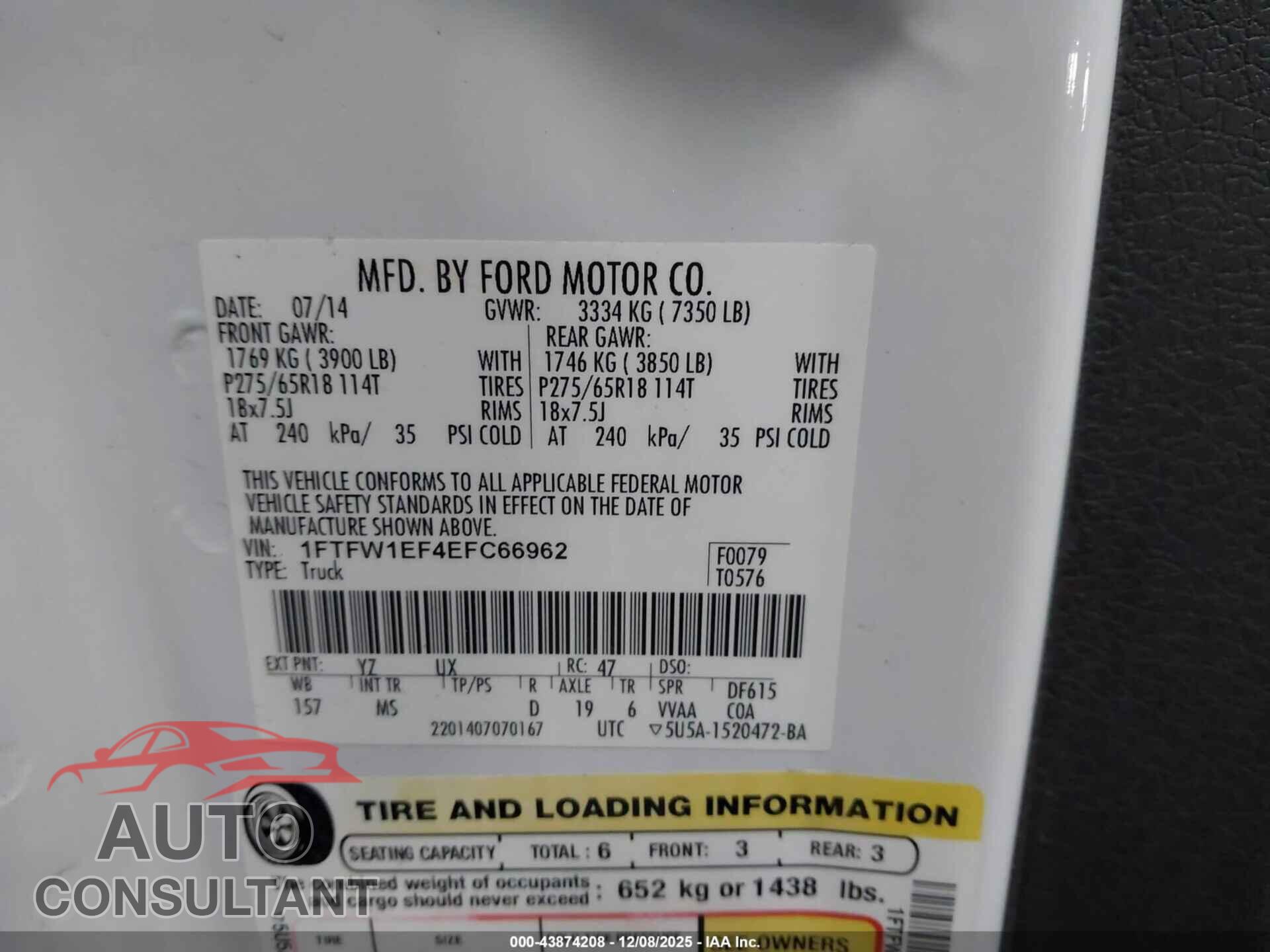 FORD F-150 2014 - 1FTFW1EF4EFC66962