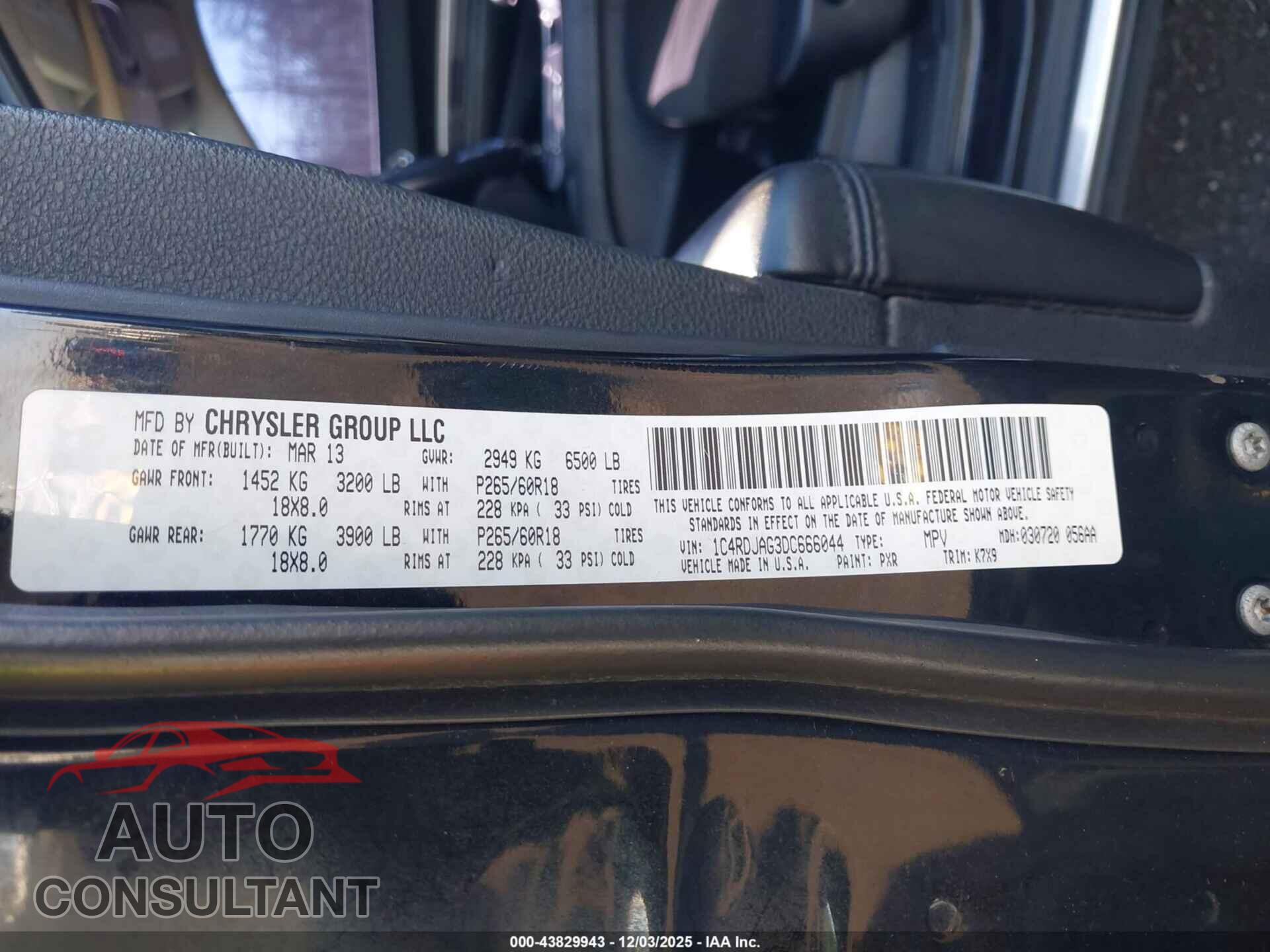 DODGE DURANGO 2013 - 1C4RDJAG3DC666044