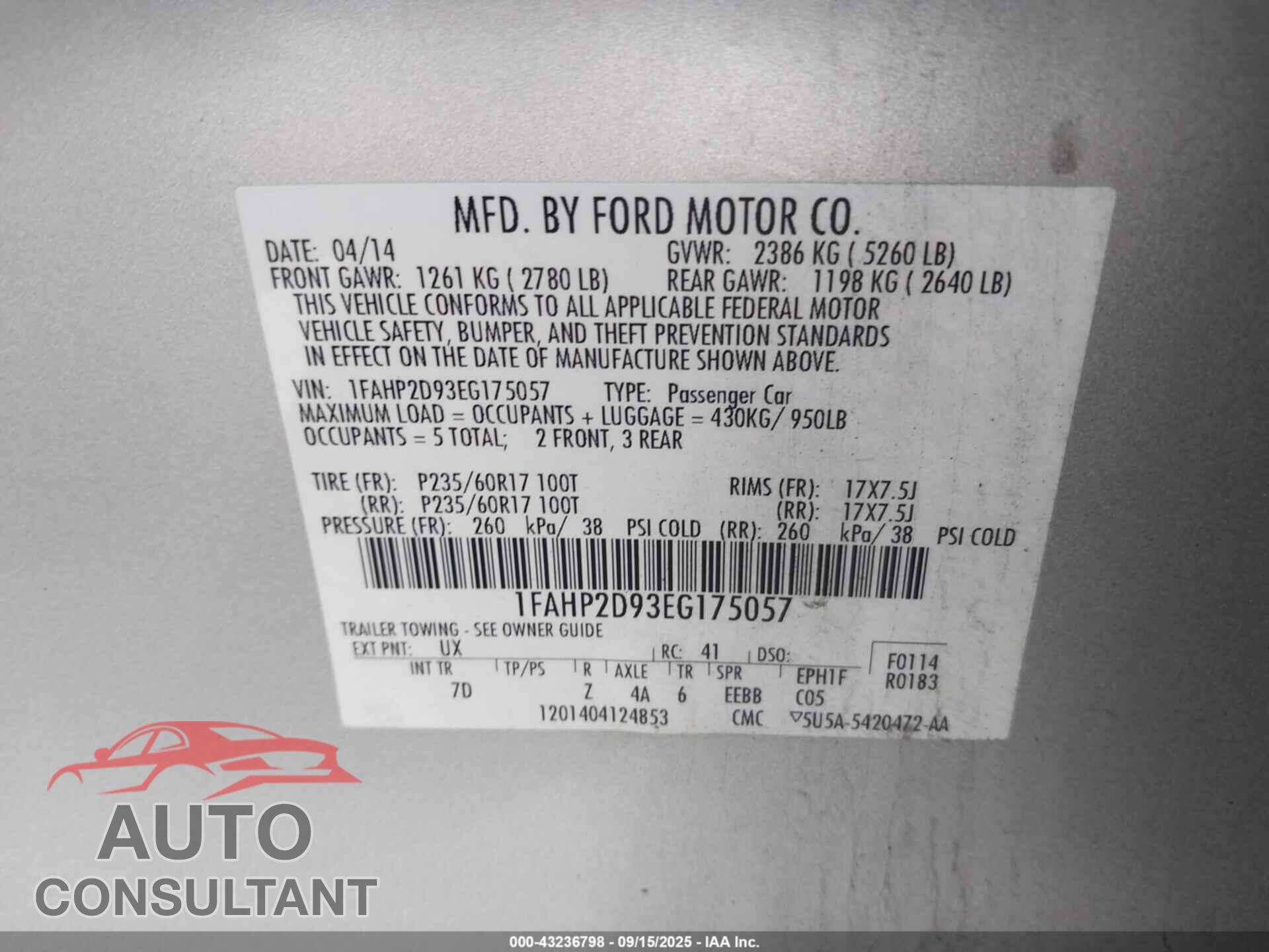 FORD TAURUS 2014 - 1FAHP2D93EG175057