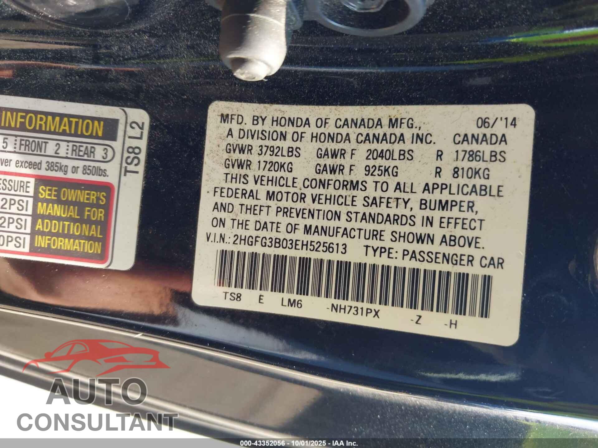 HONDA CIVIC 2014 - 2HGFG3B03EH525613