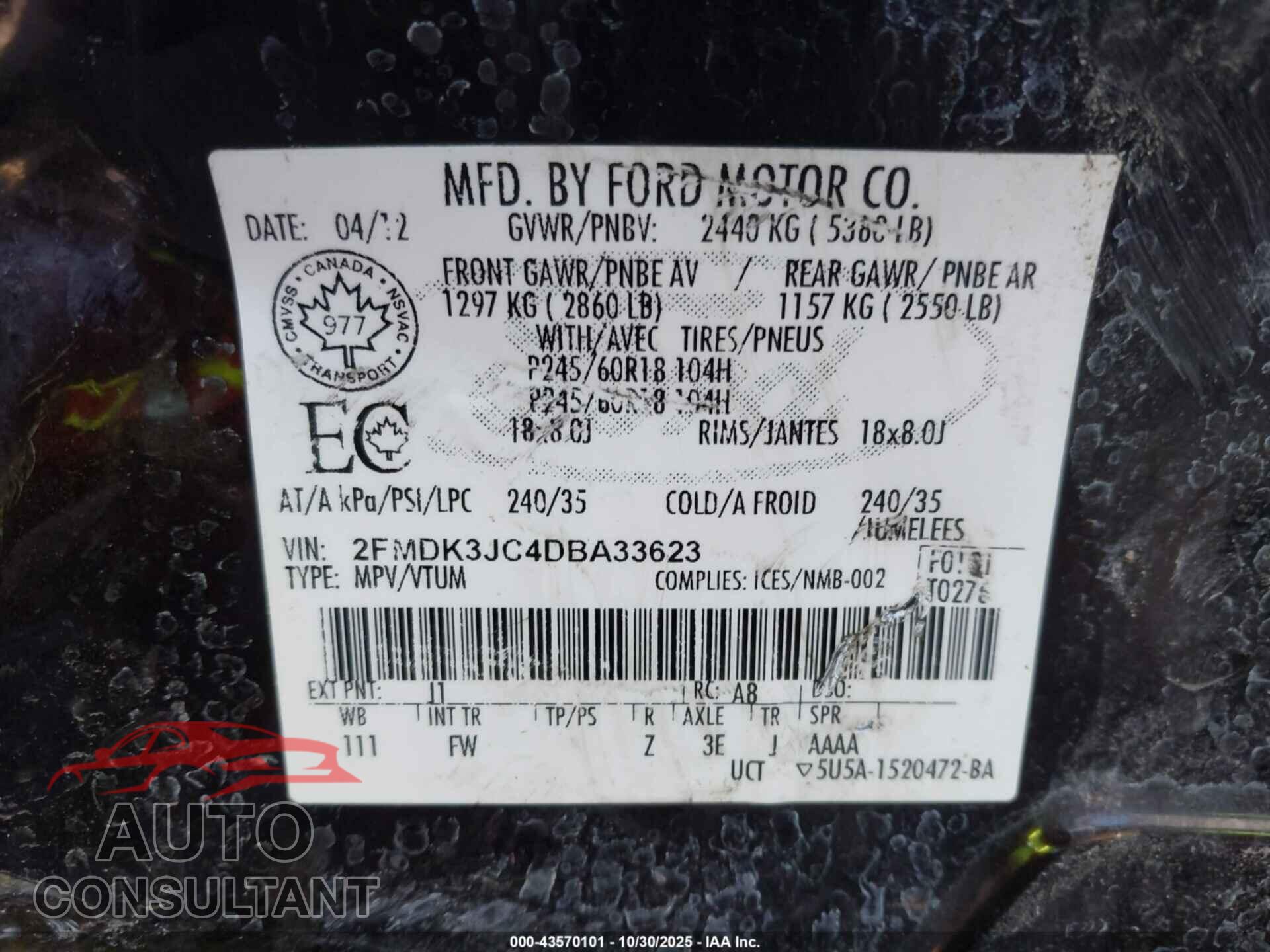 FORD EDGE 2013 - 2FMDK3JC4DBA33623