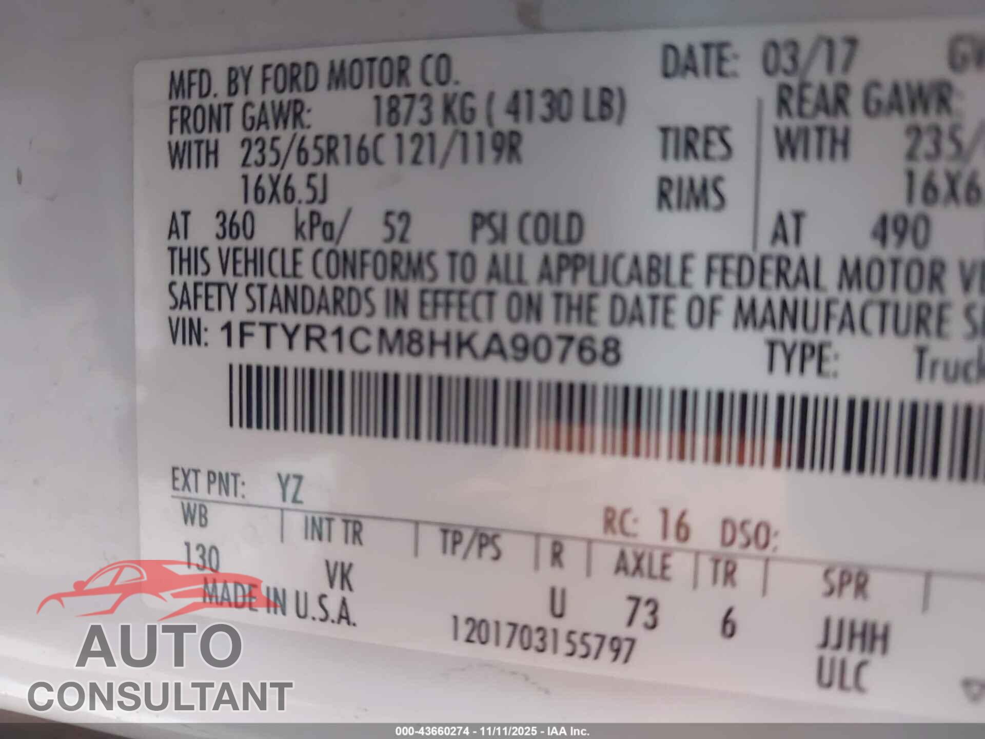 FORD TRANSIT-250 2017 - 1FTYR1CM8HKA90768