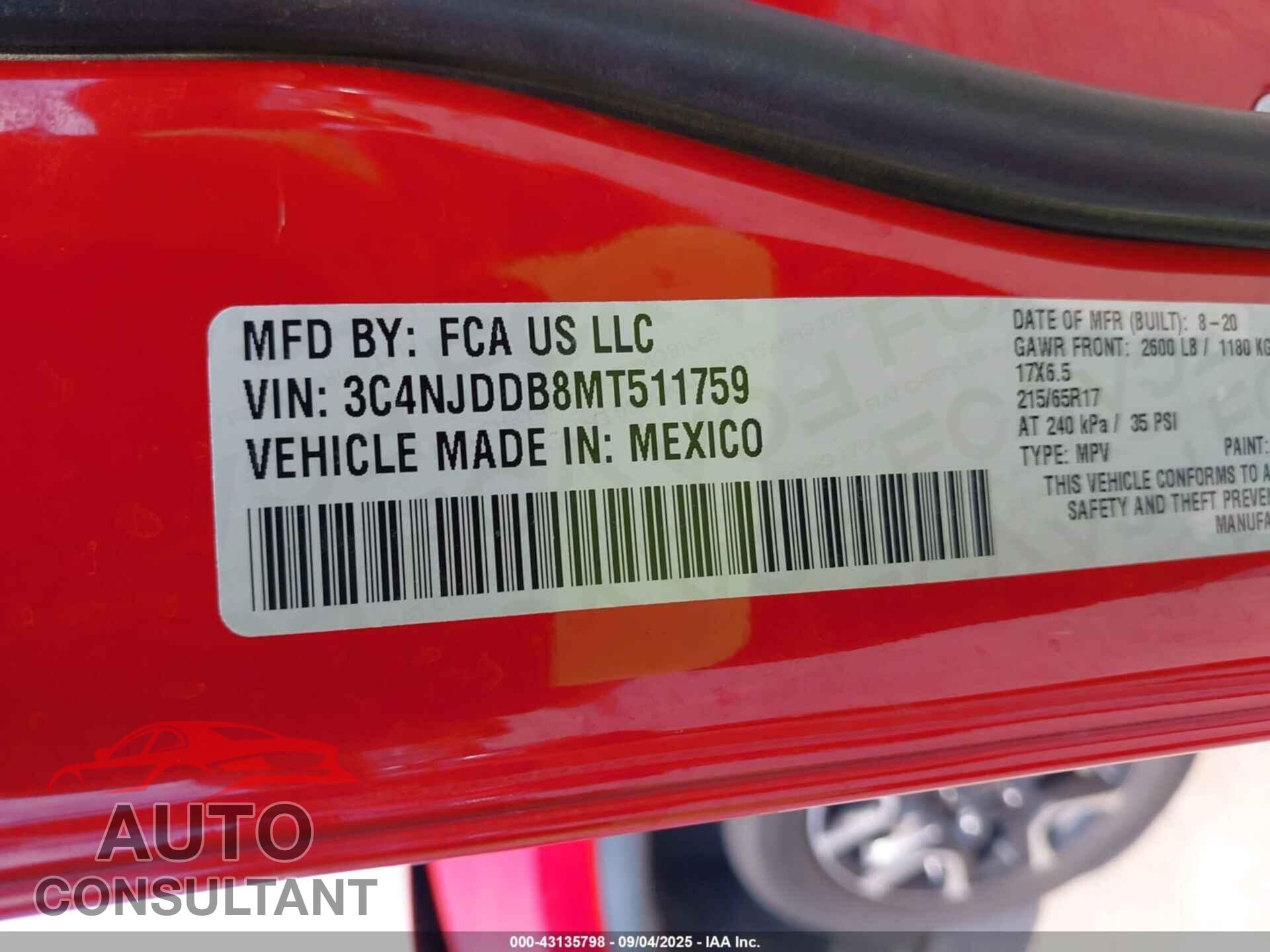 JEEP COMPASS 2021 - 3C4NJDDB8MT511759