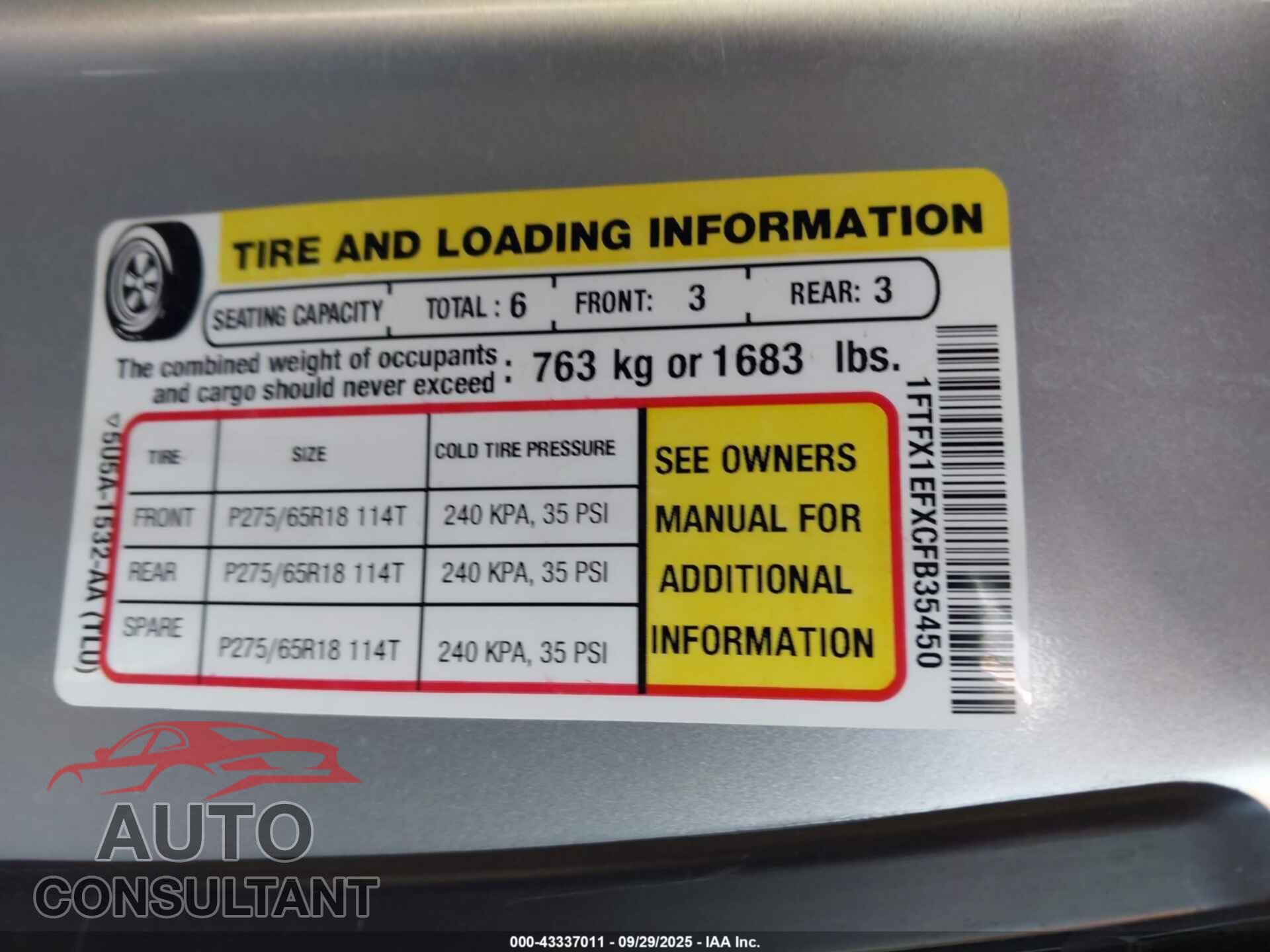 FORD F-150 2012 - 1FTFX1EFXCFB35450