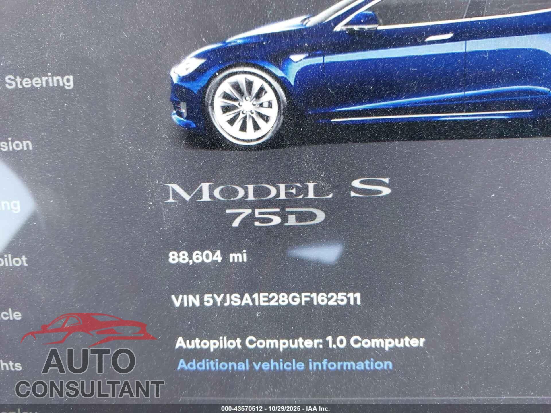 TESLA MODEL S 2016 - 5YJSA1E28GF162511