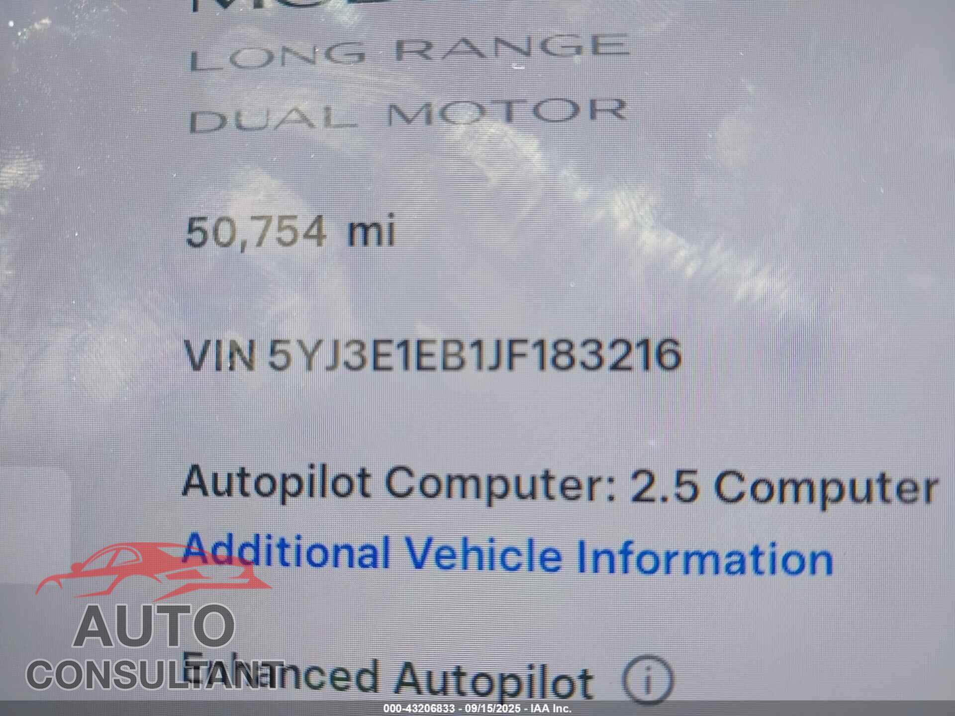 TESLA MODEL 3 2018 - 5YJ3E1EB1JF183216