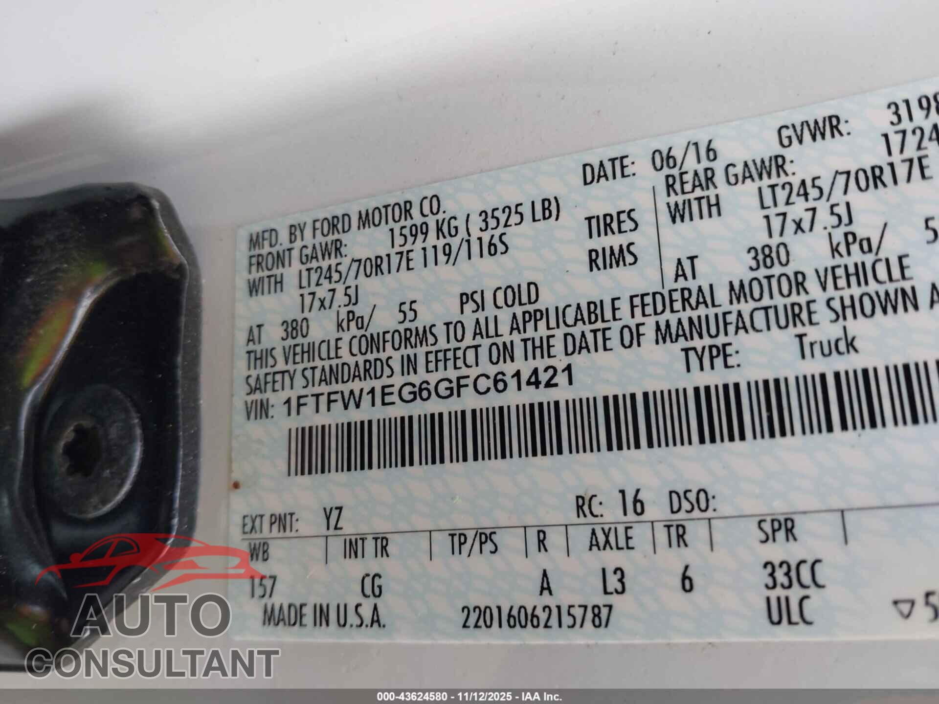 FORD F-150 2016 - 1FTFW1EG6GFC61421